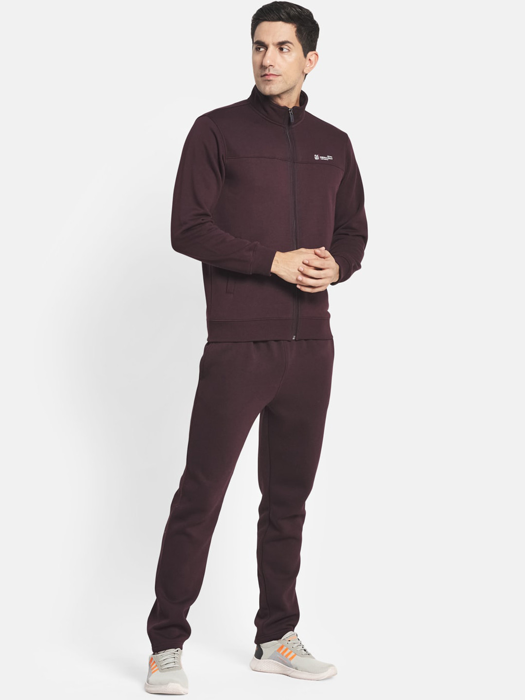 Octave Men Burgundy Solid Cotton Tracksuit