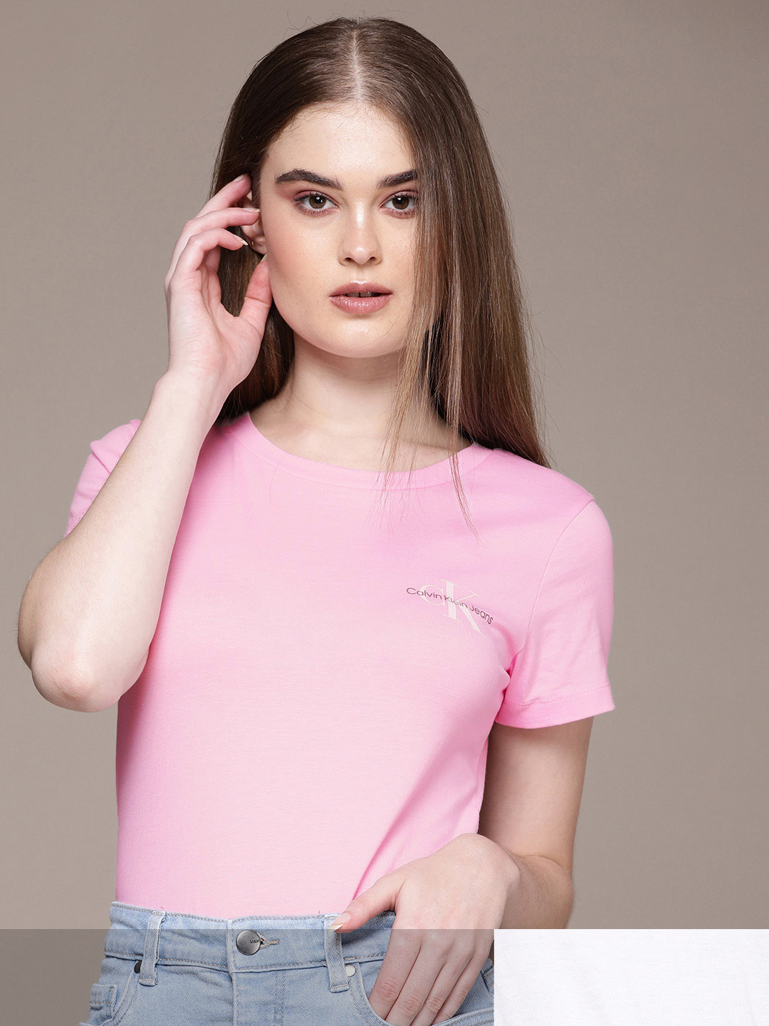 Calvin Klein Jeans Women Pack of 2 Multicoloured Brand Logo  Applique Slim Fit T-shirt