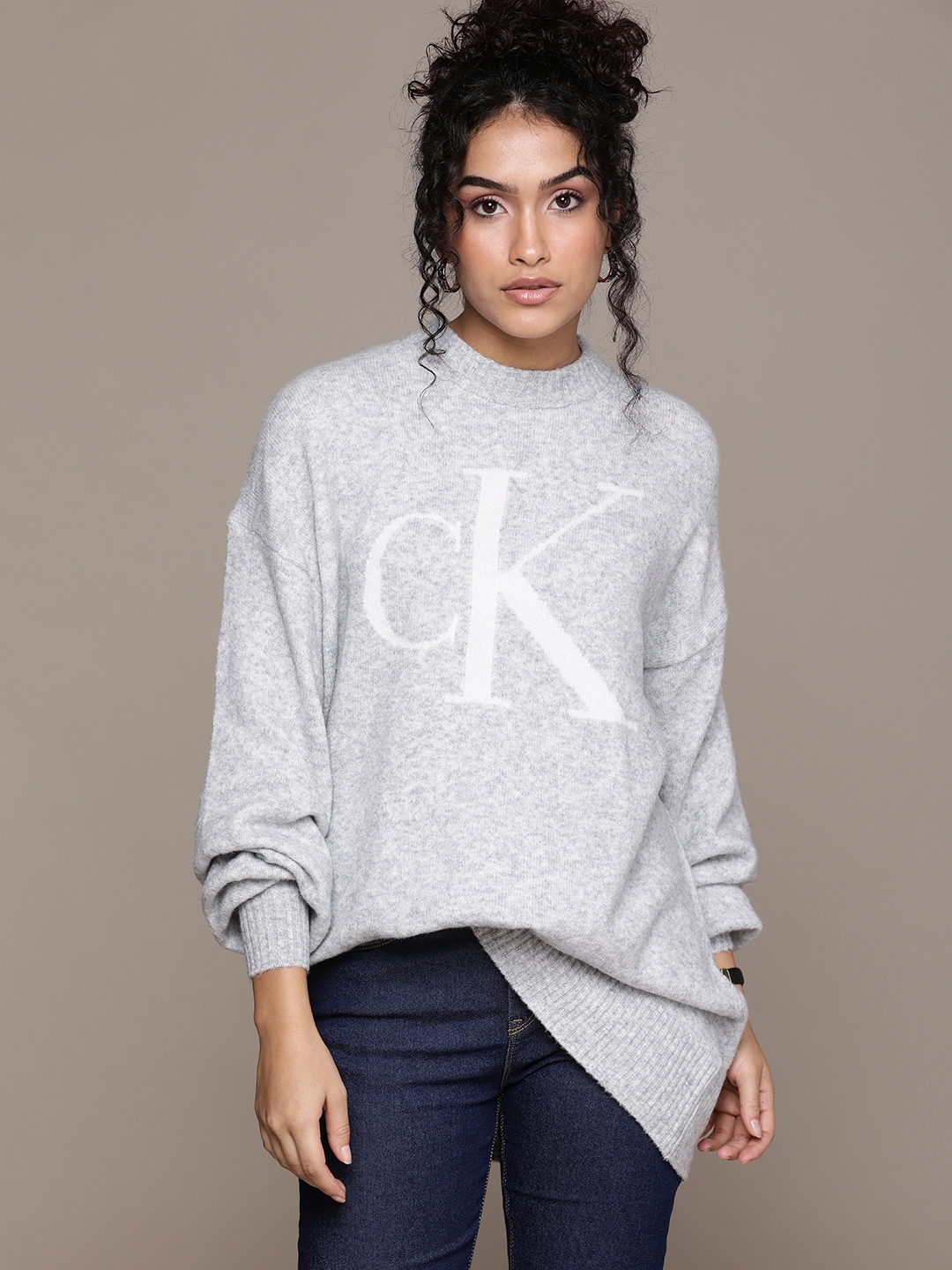 Buy Calvin Klein Jeans Women Grey Melange Printed Pullover Sweater Sweaters for Women 19008400 Myntra