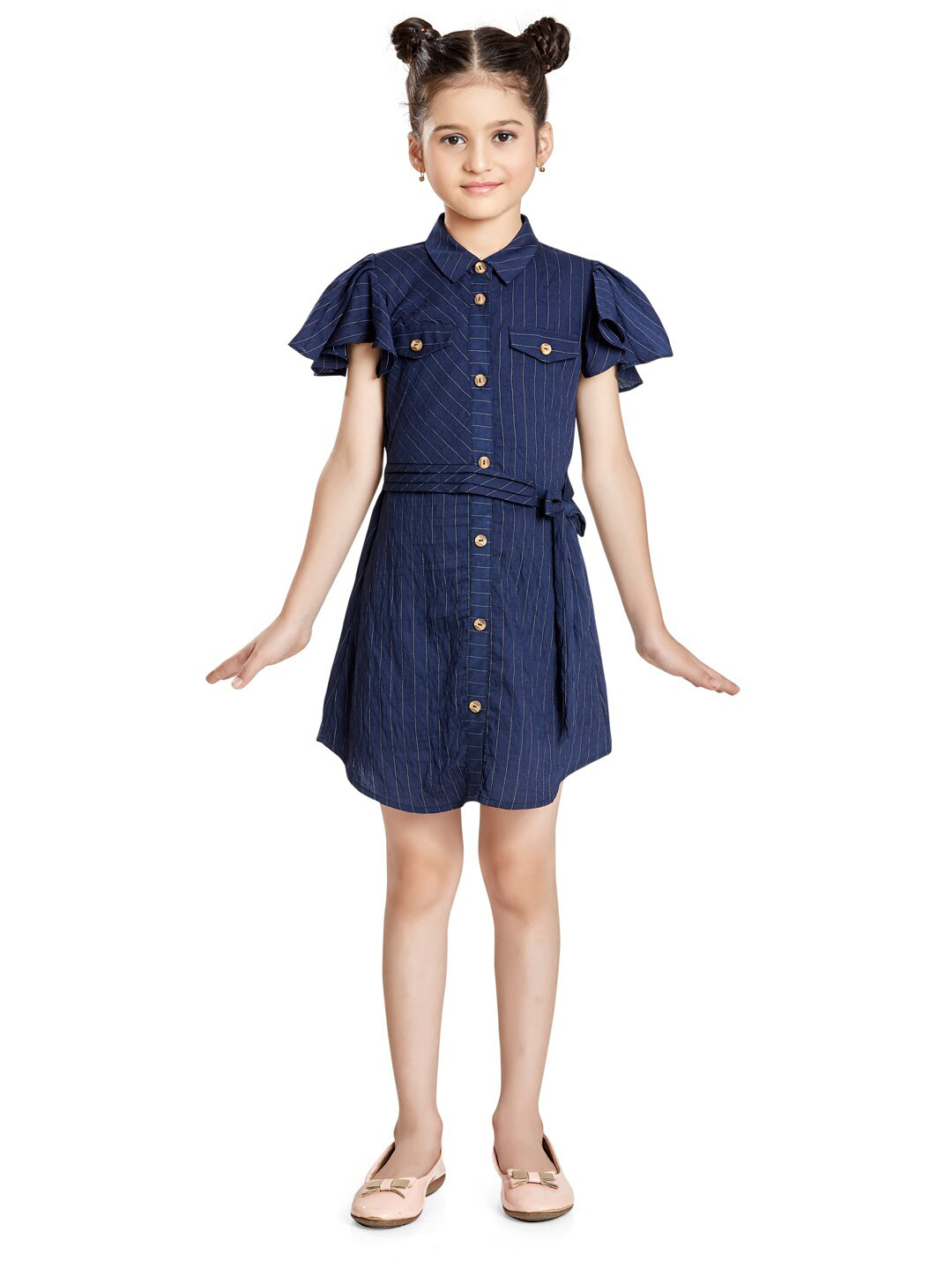Peppermint Navy Blue Striped Belted Shirt Dress