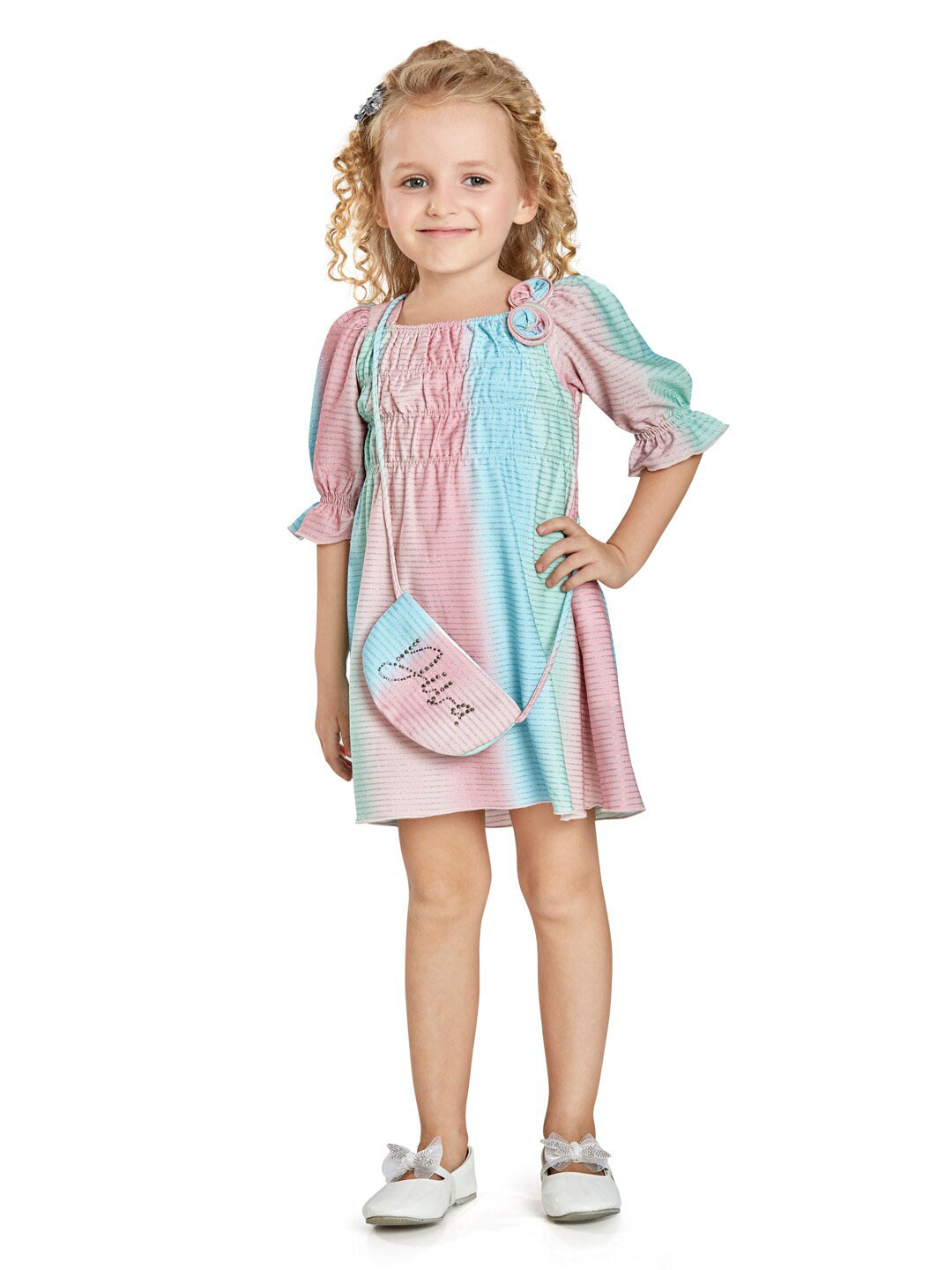 Peppermint Pink & Blue Satin A-Line Dress