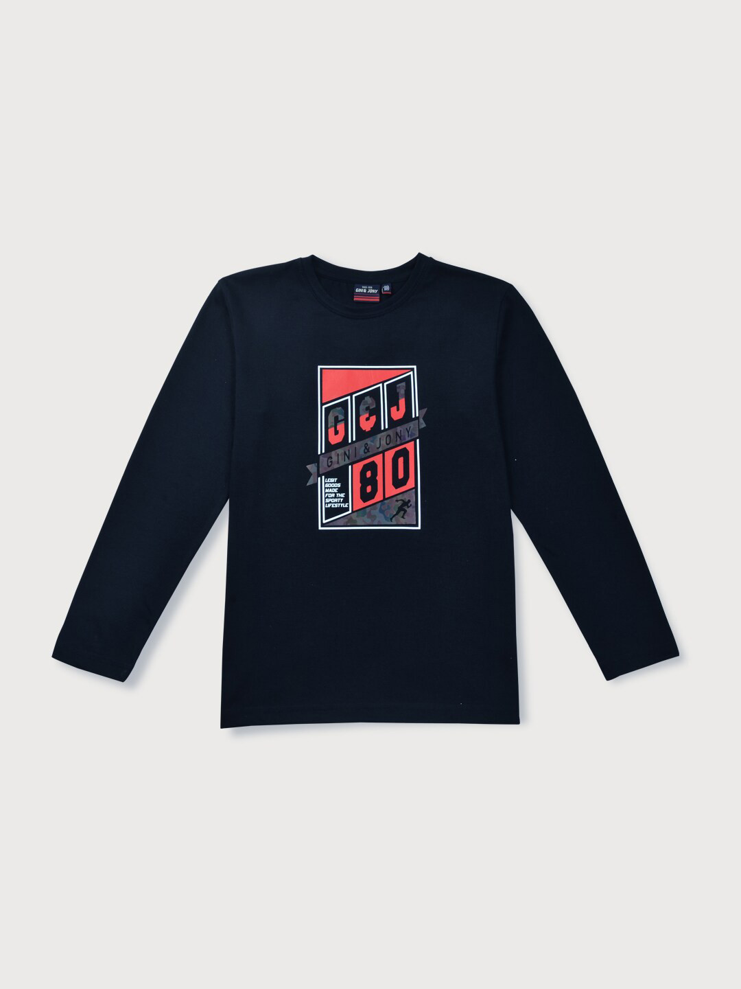 Gini and Jony Boys Black & french middle red purple Typography Applique T-shirt