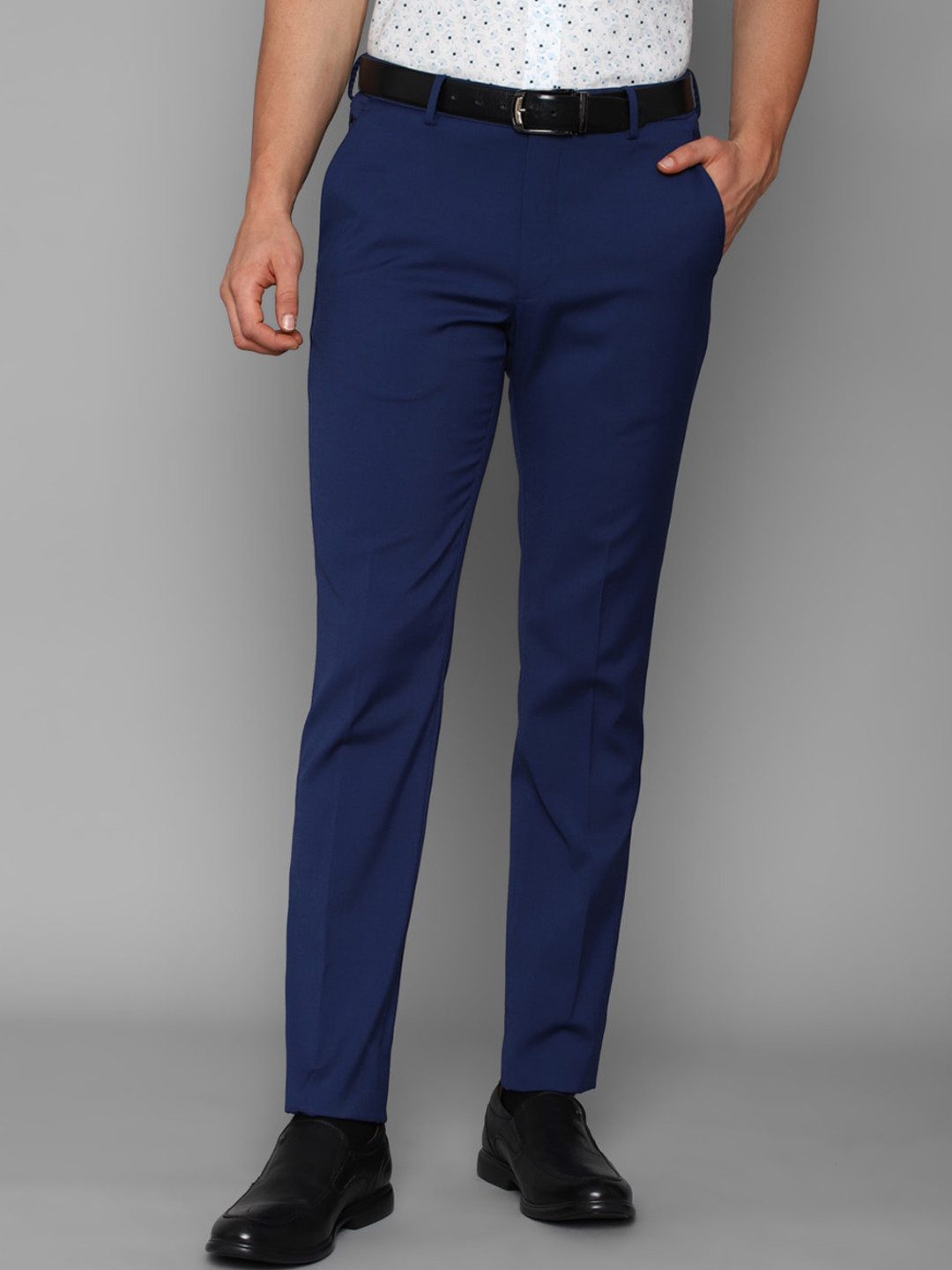 Louis Philippe Men's Navy Blue Slim Fit Trousers
