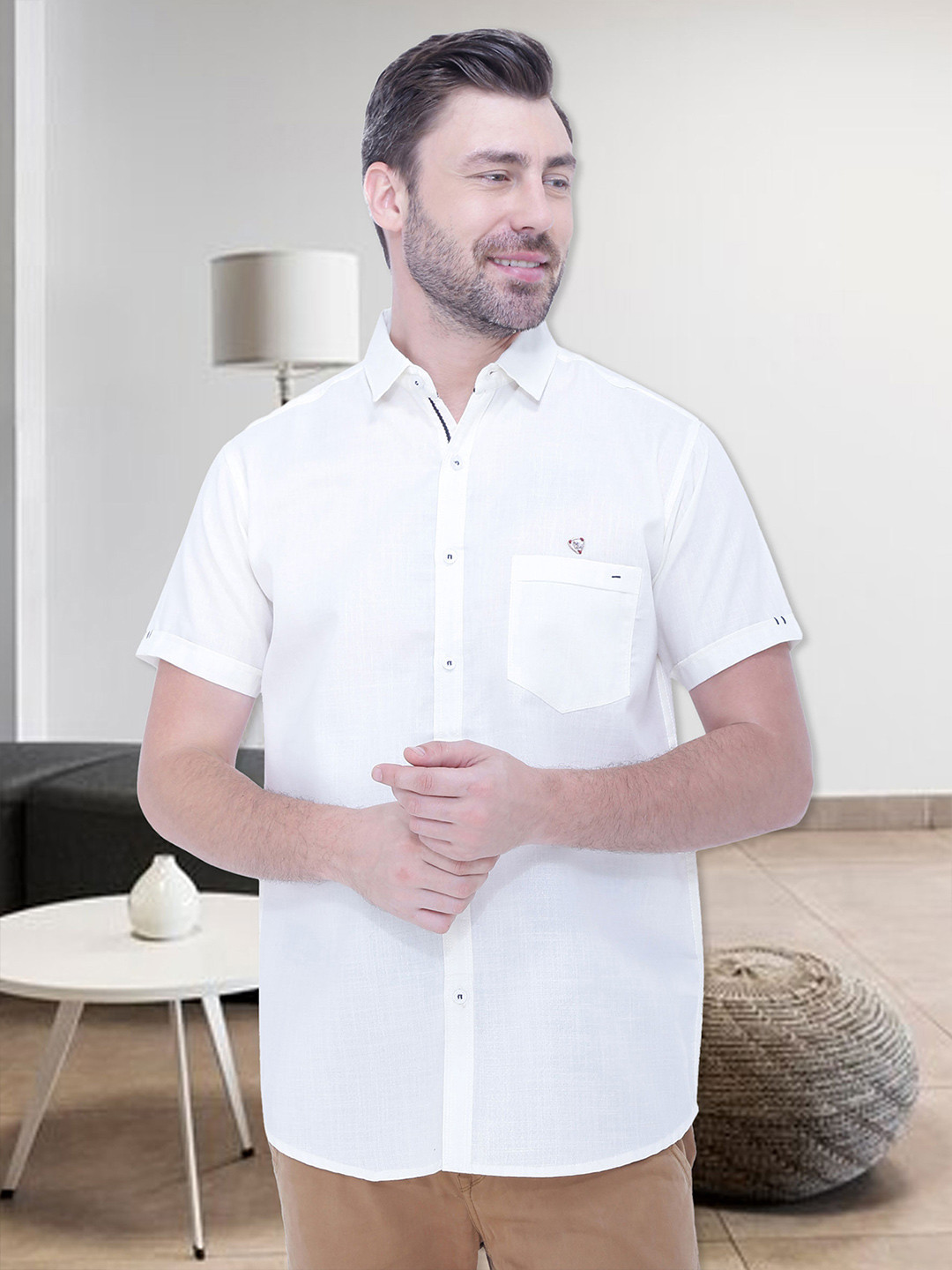 Kuons Avenue Men Cream-Coloured Smart Slim Fit Casual Shirt