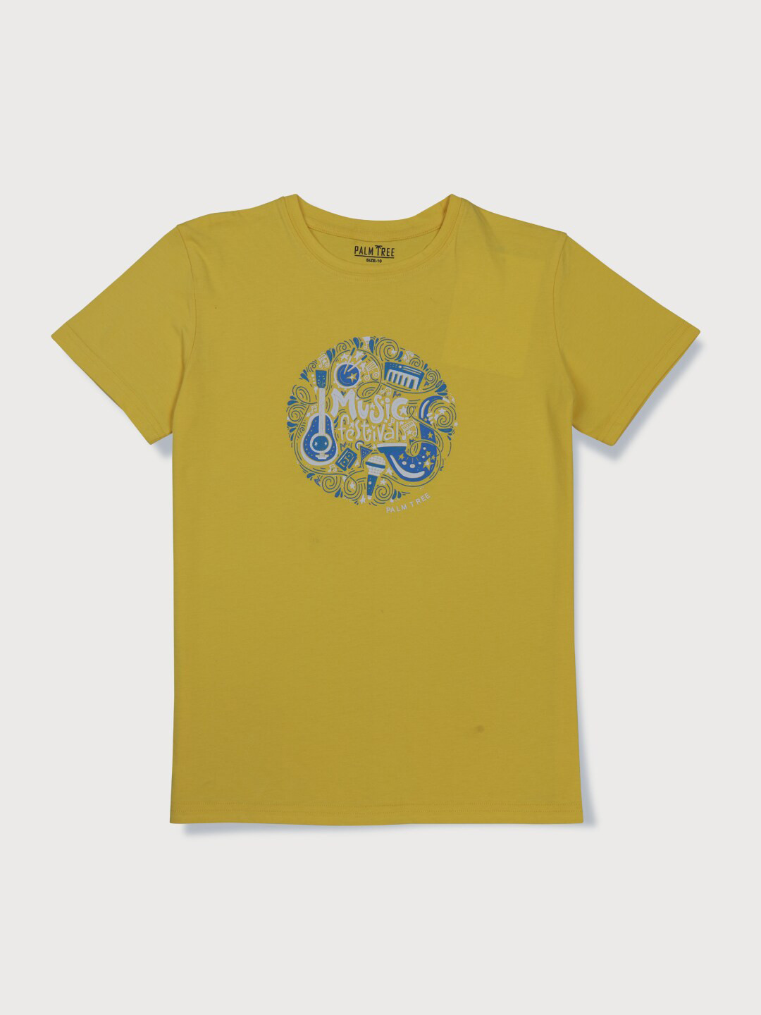 Palm Tree Boys Yellow Typography Printed Applique T-shirt