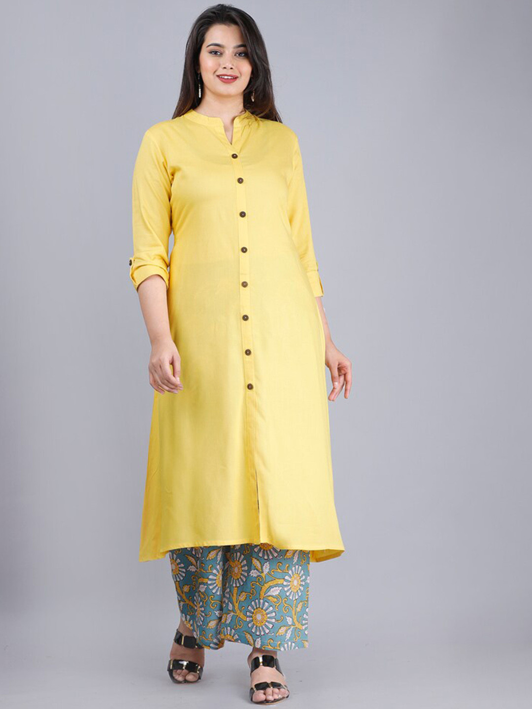 MAUKA Women Yellow A-Line Kurta with Palazzos