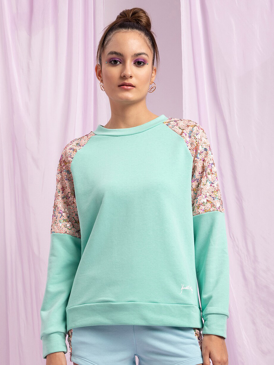 KENDALL & KYLIE Women Sea Green Sweatshirt