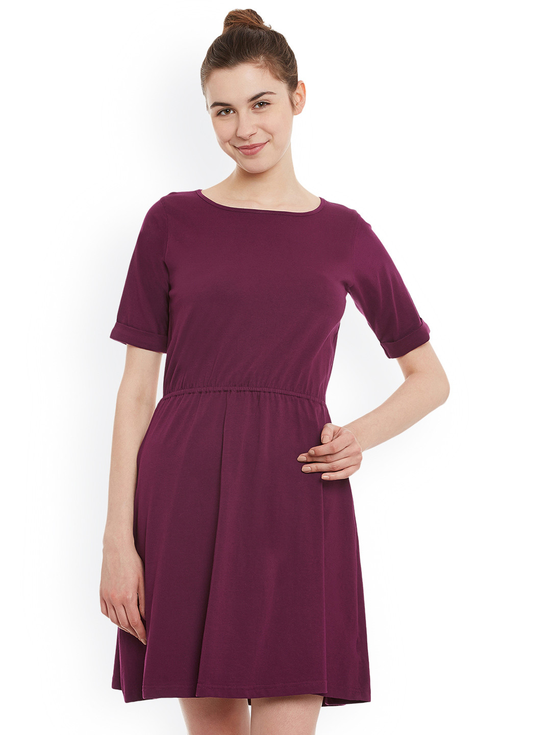 Miss Chase Women Magenta Solid Fit & Flare Dress