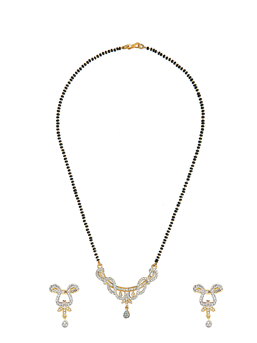 Shining Jewel - By Shivansh Black & Gold Plated Studded Mangalsutra Set