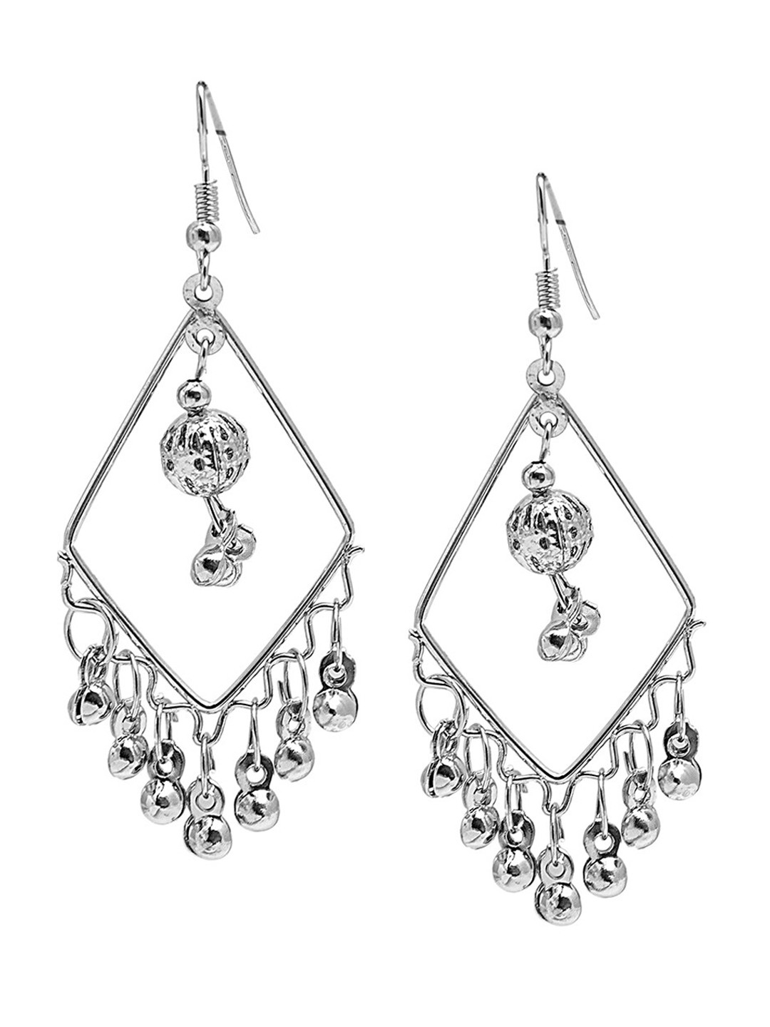 Shining Jewel - By Shivansh Women Silver-Toned Contemporary Drop Earrings