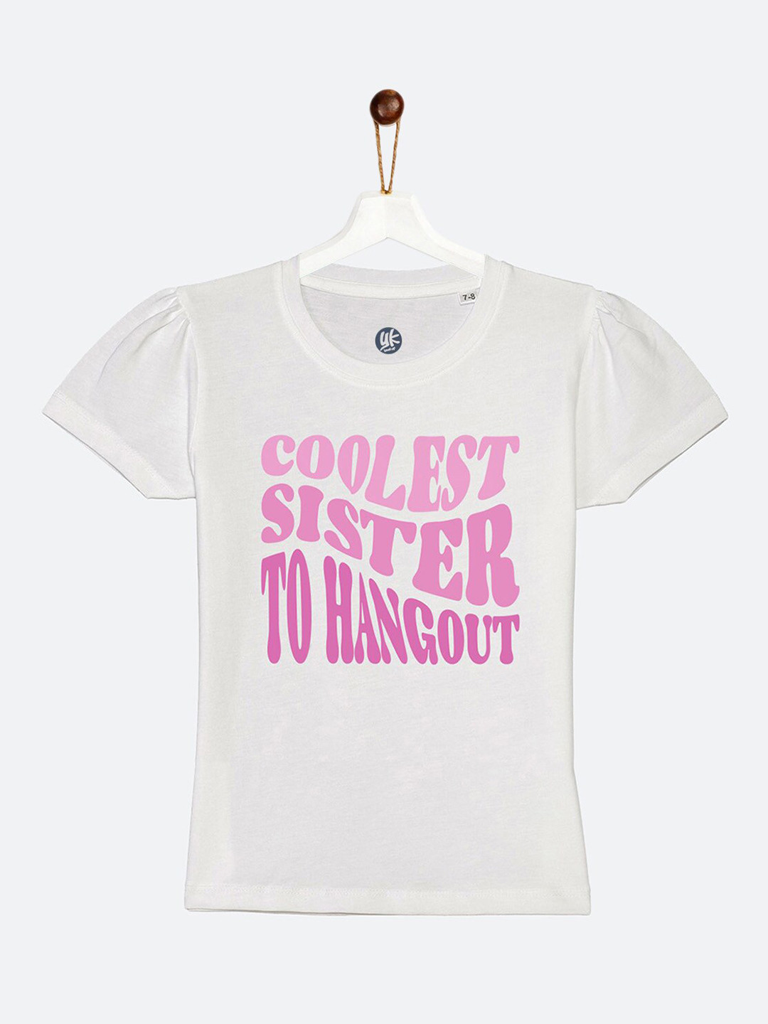 YK Girls White & Pink Sis Sibling Collection Printed Cotton T-shirt
