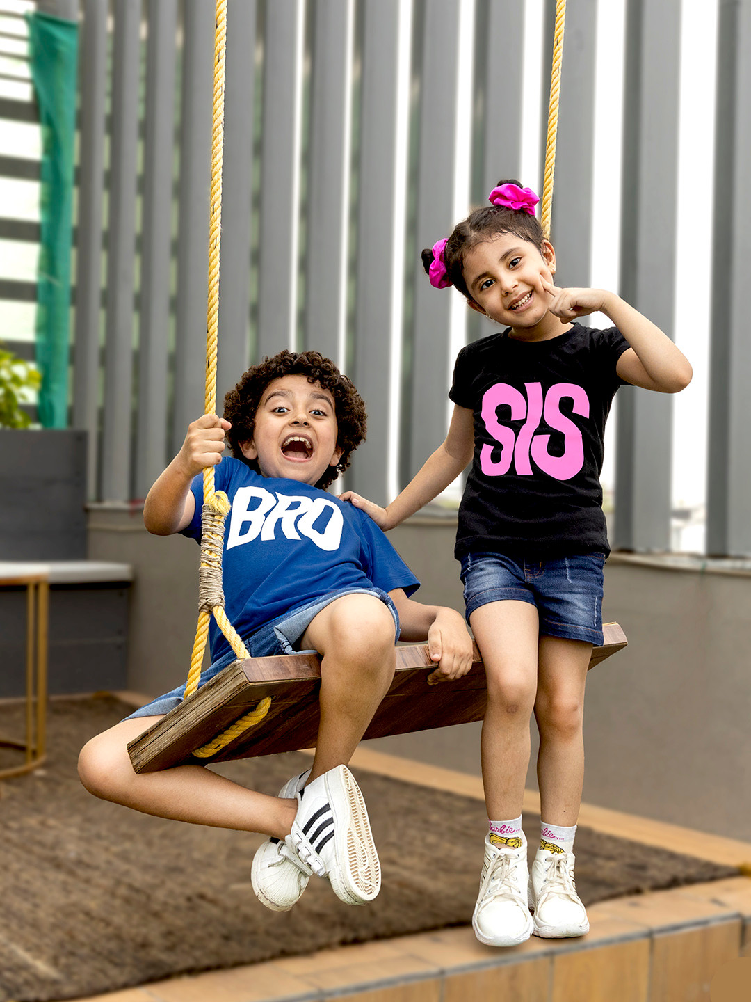 YK Boys White & Blue Bro Sibling Collection Printed Cotton T-shirt
