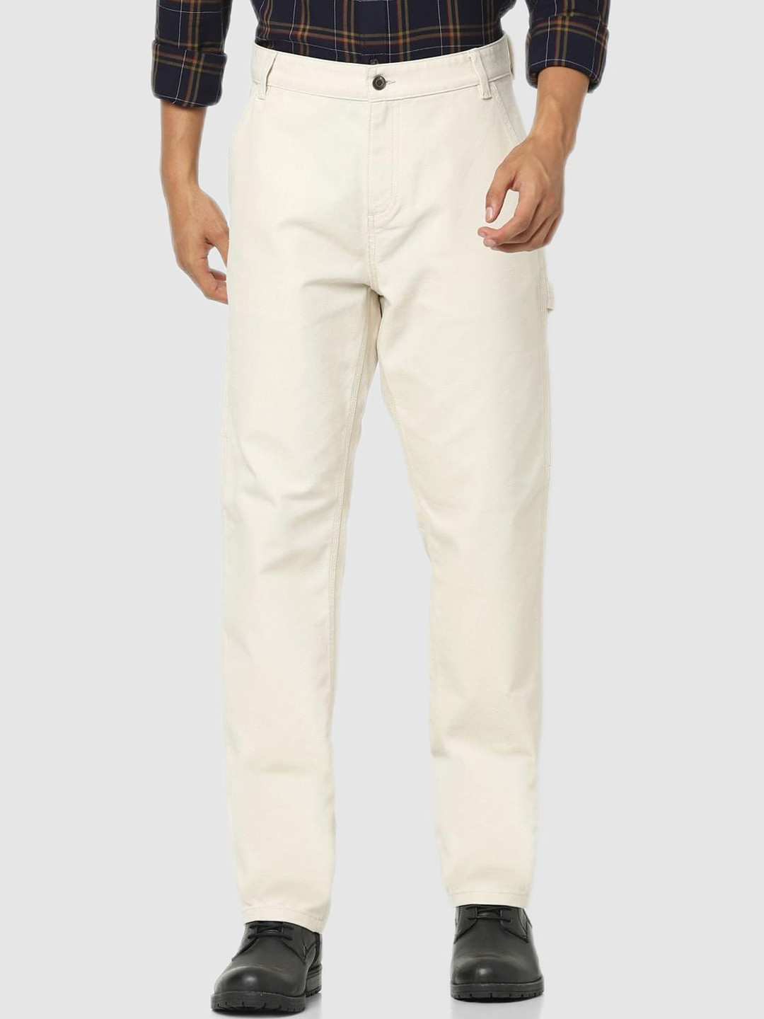 Celio Men Cream-Coloured Classic Trousers
