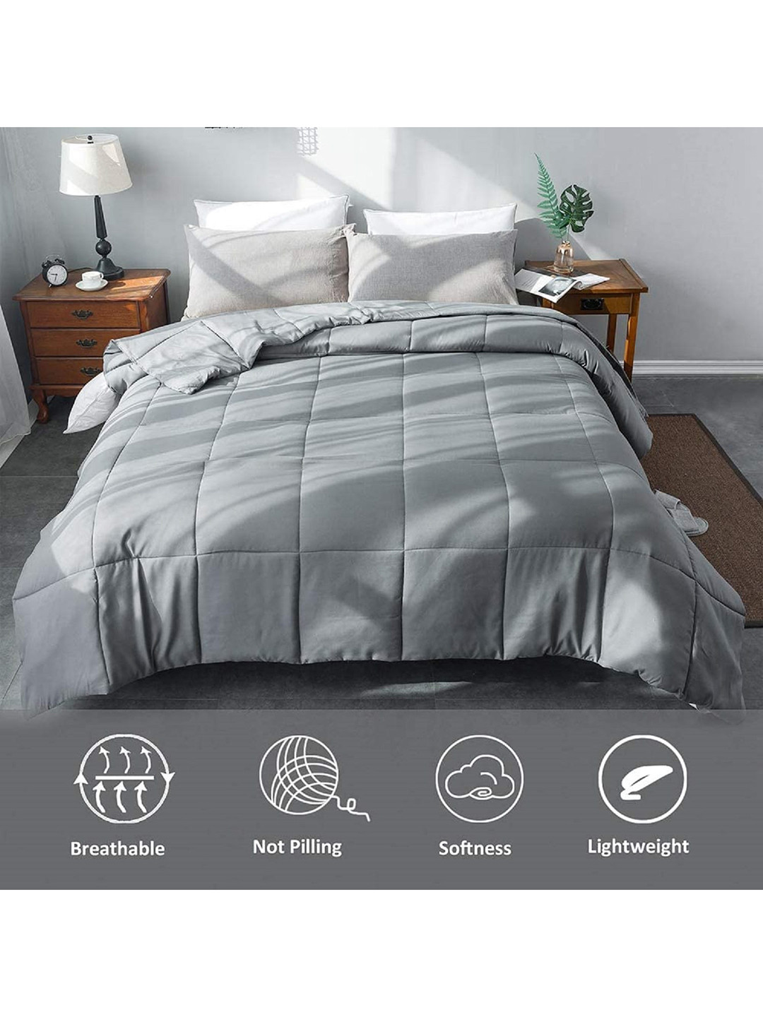 Pum Pum Unisex Grey AC Room 200 GSM Double Bed Comforter