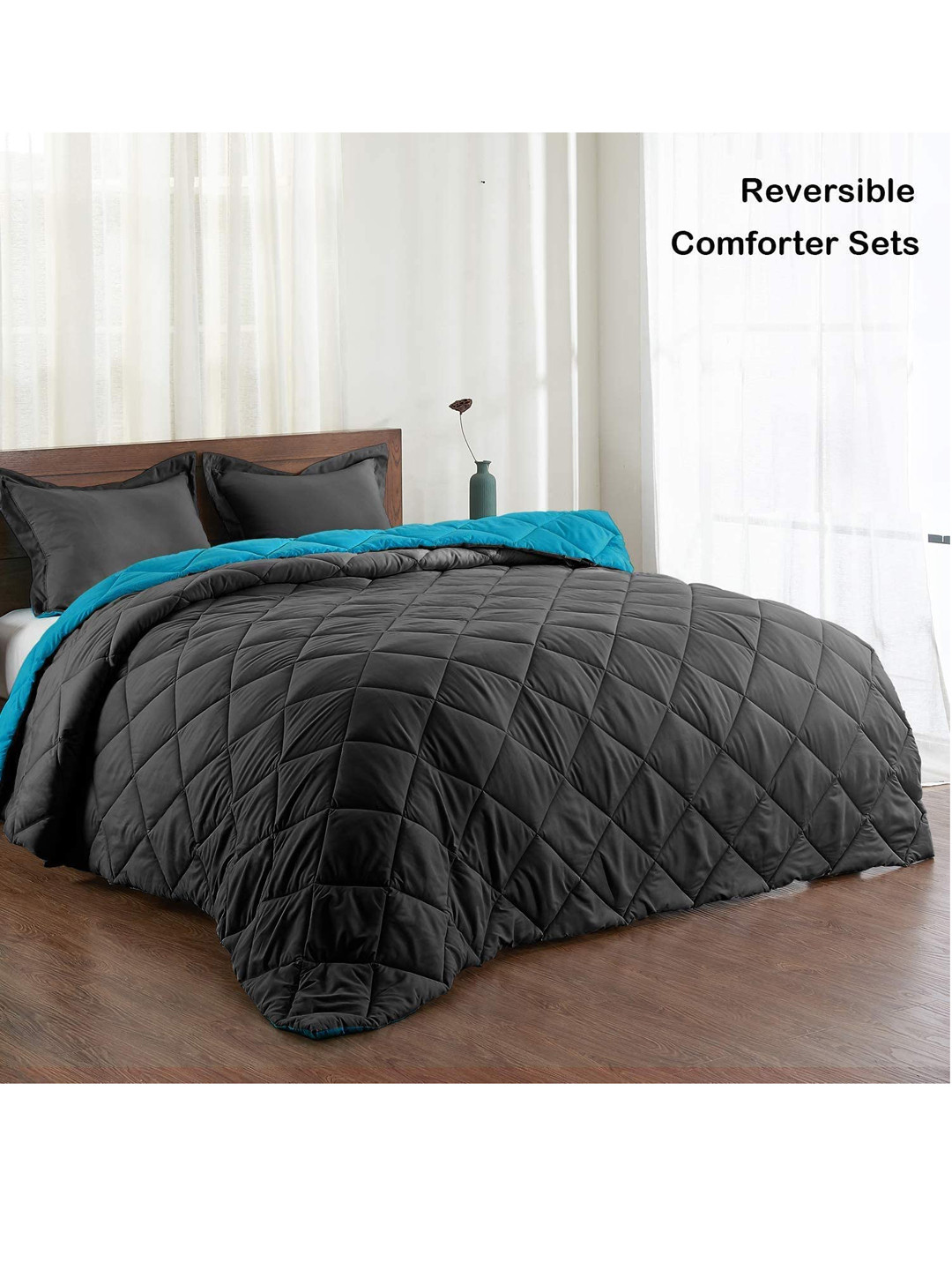 Pum Blue & Grey Microfiber AC Room Double Bed Comforter