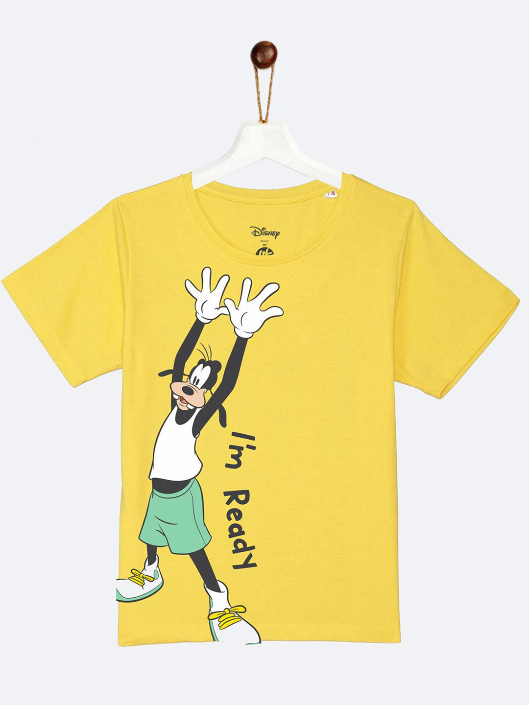 YK Disney Boys Yellow Donald Duck & Goofy Sibling Collection Printed Cotton T-shirt