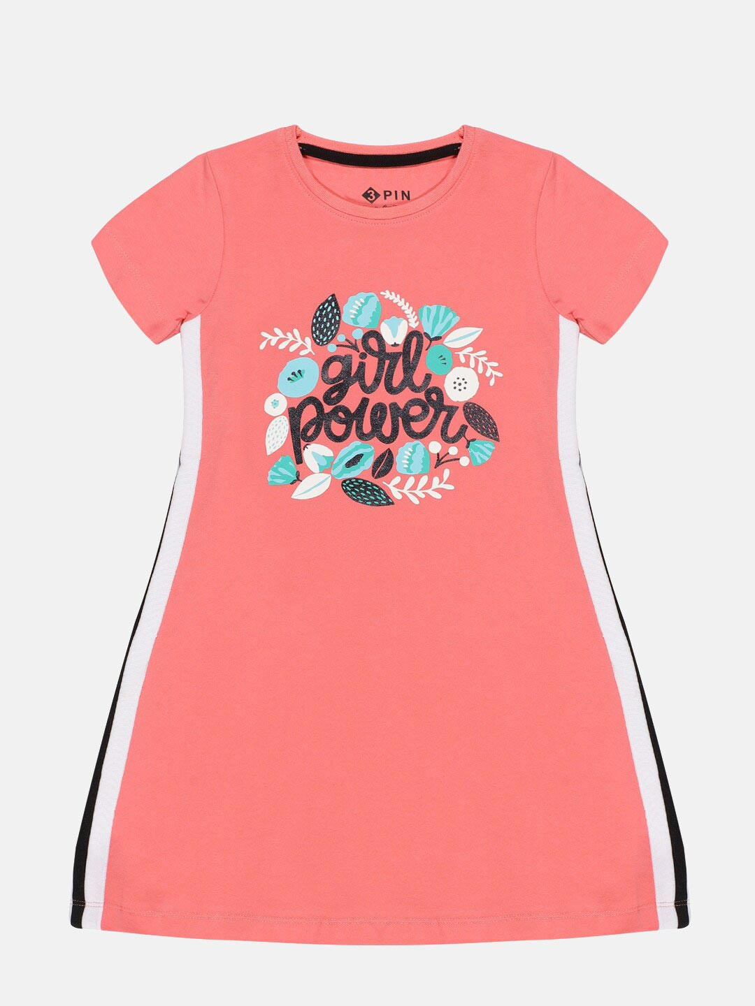 3PIN Coral A-Line Solid Cotton Dress