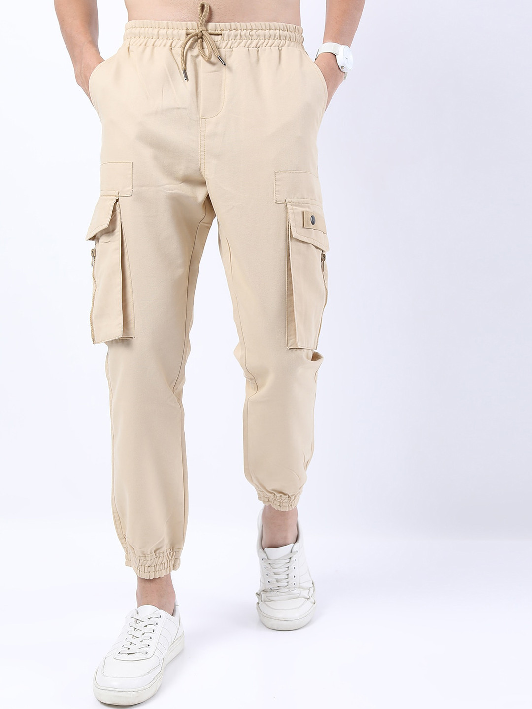HIGHLANDER Men Beige Slim Fit Cargos Trousers