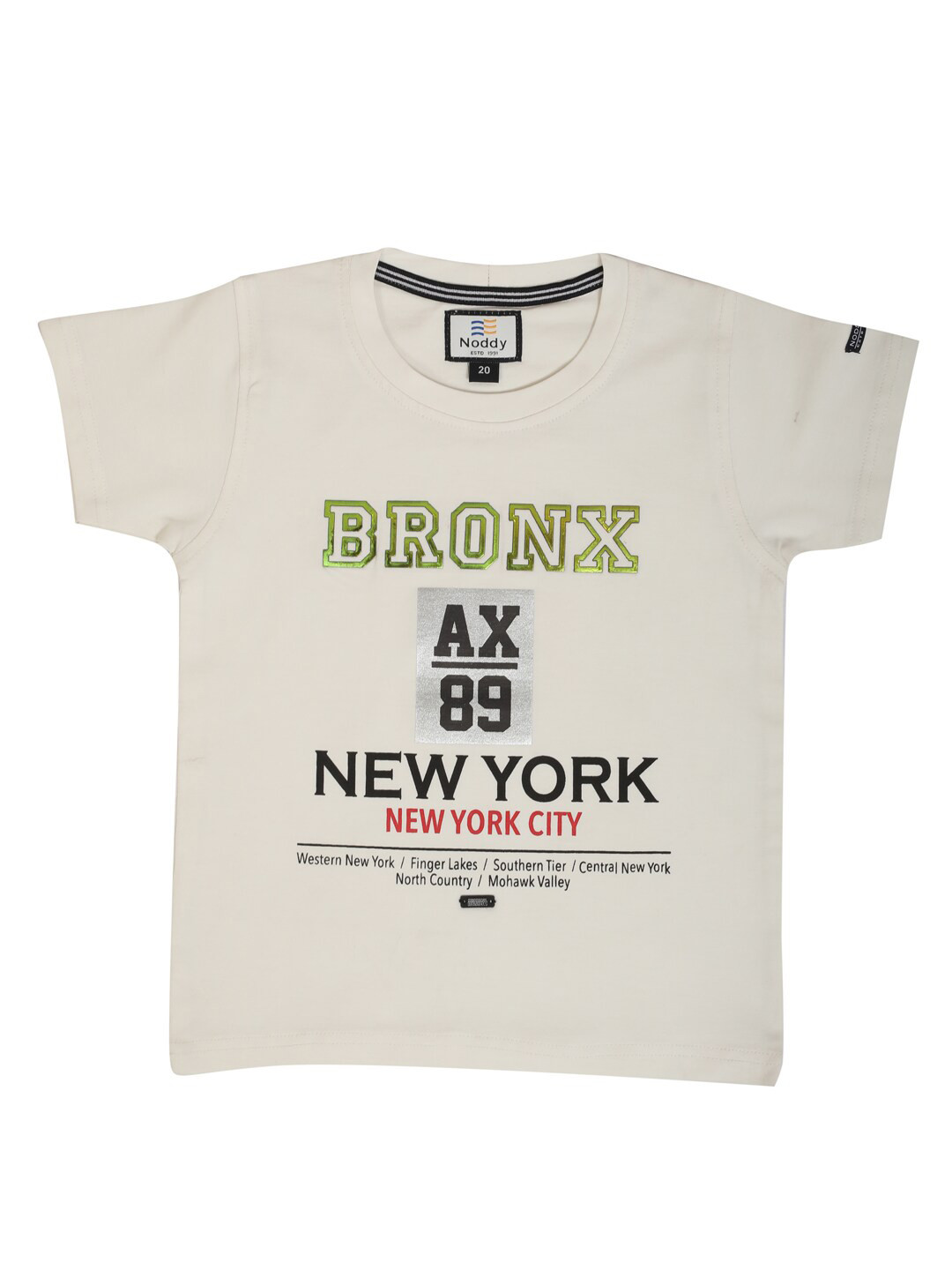 Noddy Boys White Typography Printed Extended Sleeves Applique T-shirt