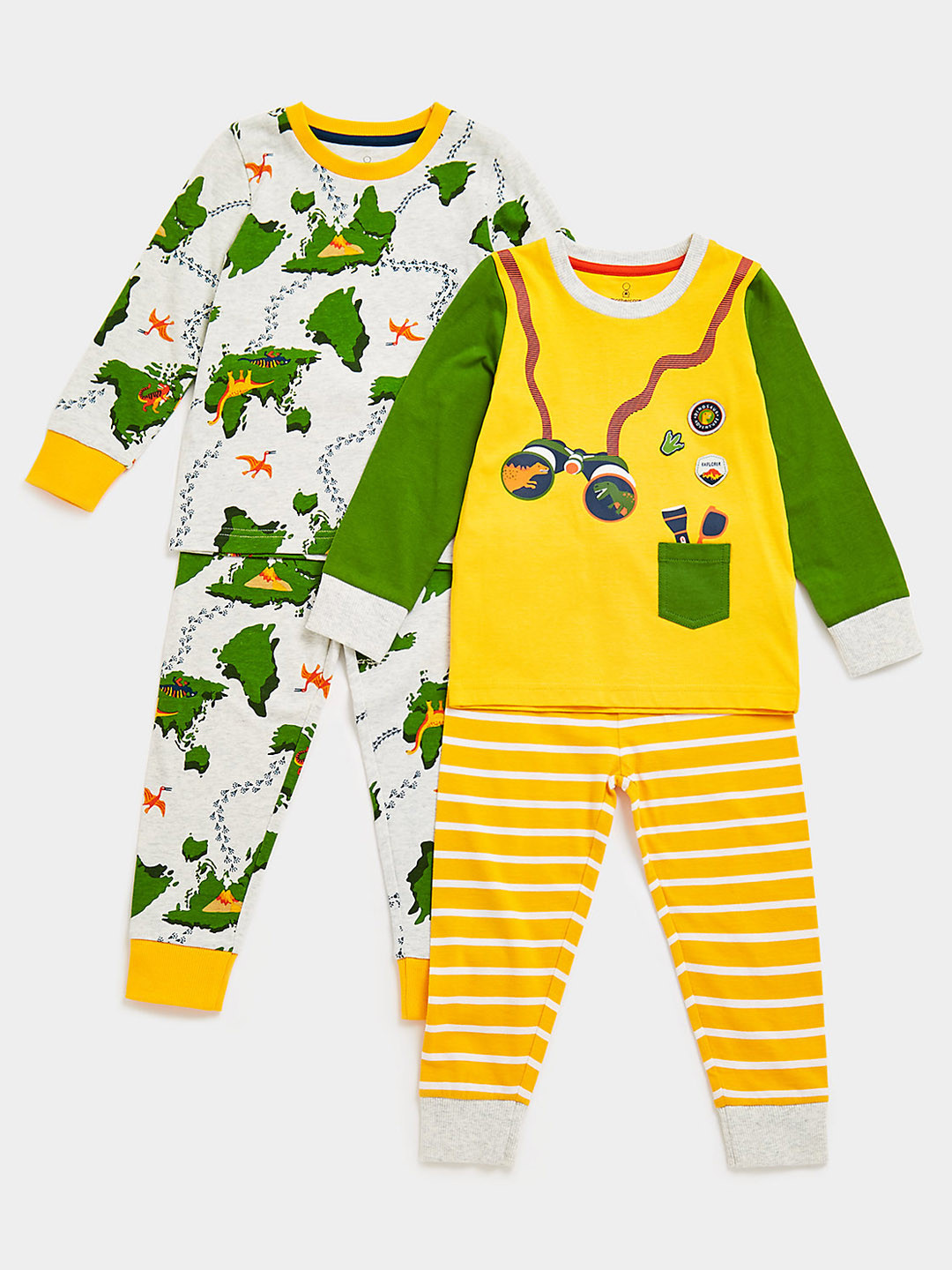 mothercare Boys Pack of 2 Printed Pure Cotton T-shirt with Joggers in Grey & Yellow