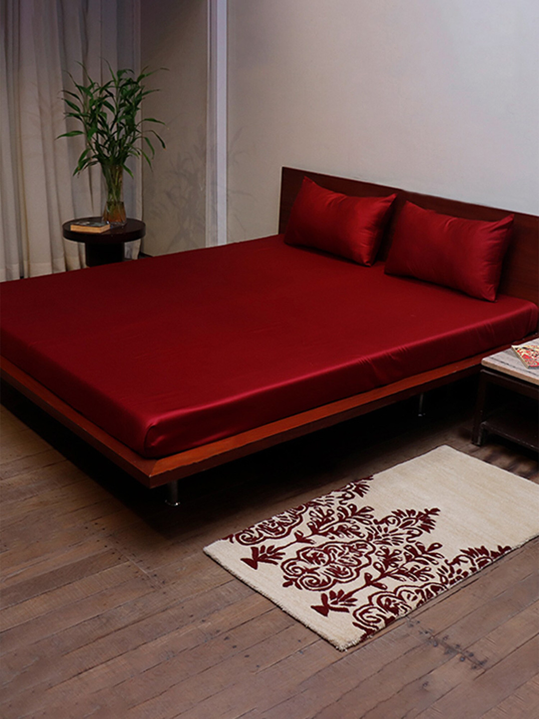 ZEBA Maroon Pure Cotton 600 TC King Fine Bedsheet with 2 Pillow Covers-108 x 108 inches