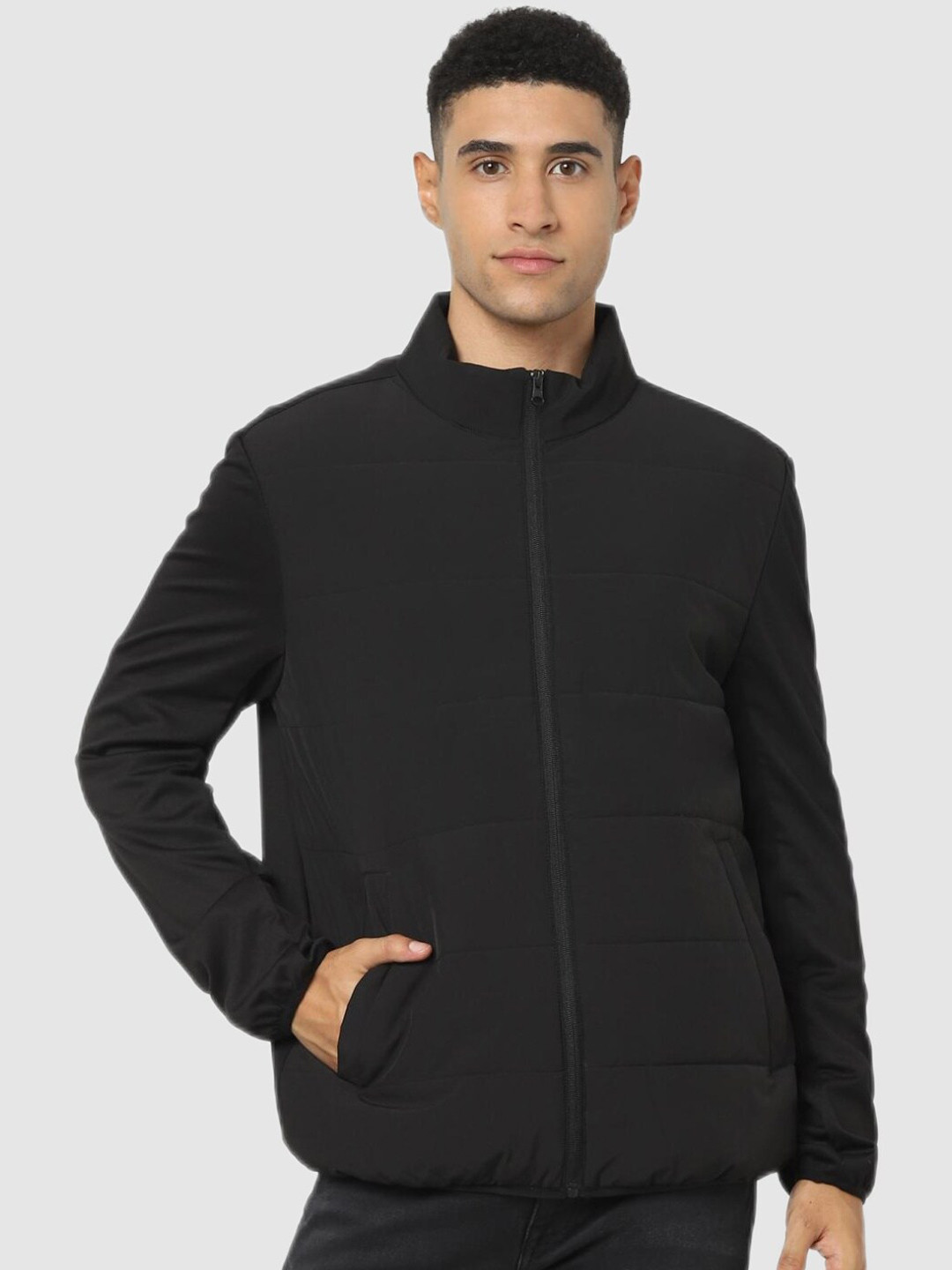 Celio Men Black Striped Longline Sporty Jacket