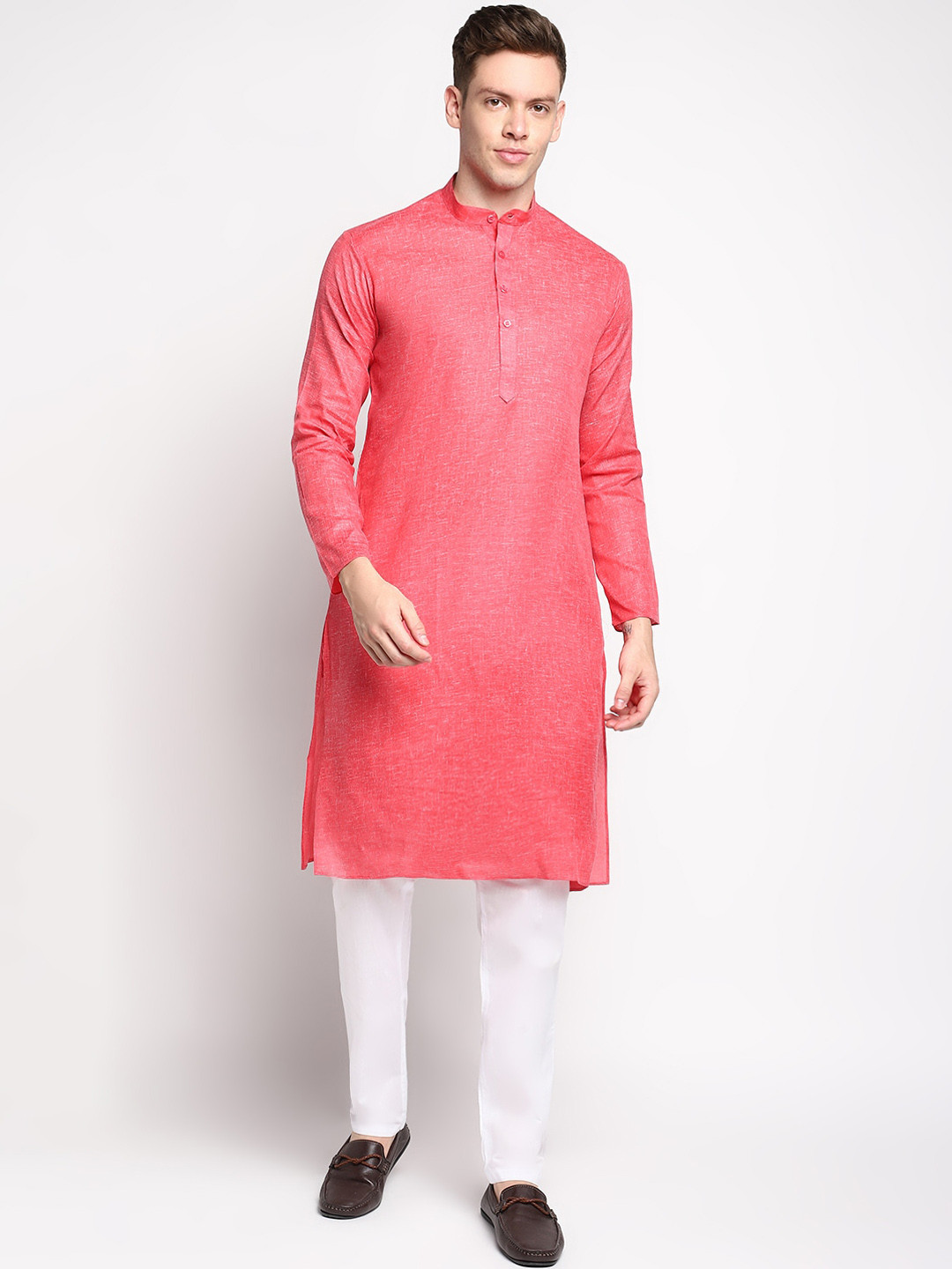 DEVOILER Men Red Solid Cotton Kurta