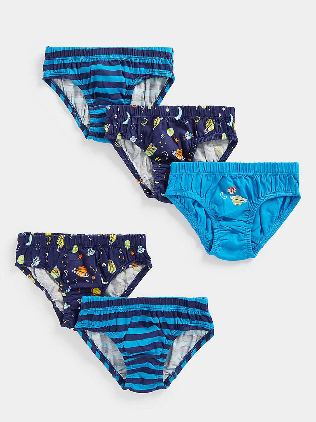 mothercare Boys Pack of 5 Blue Space Prints Printed Pure Cotton Briefs 410264452009