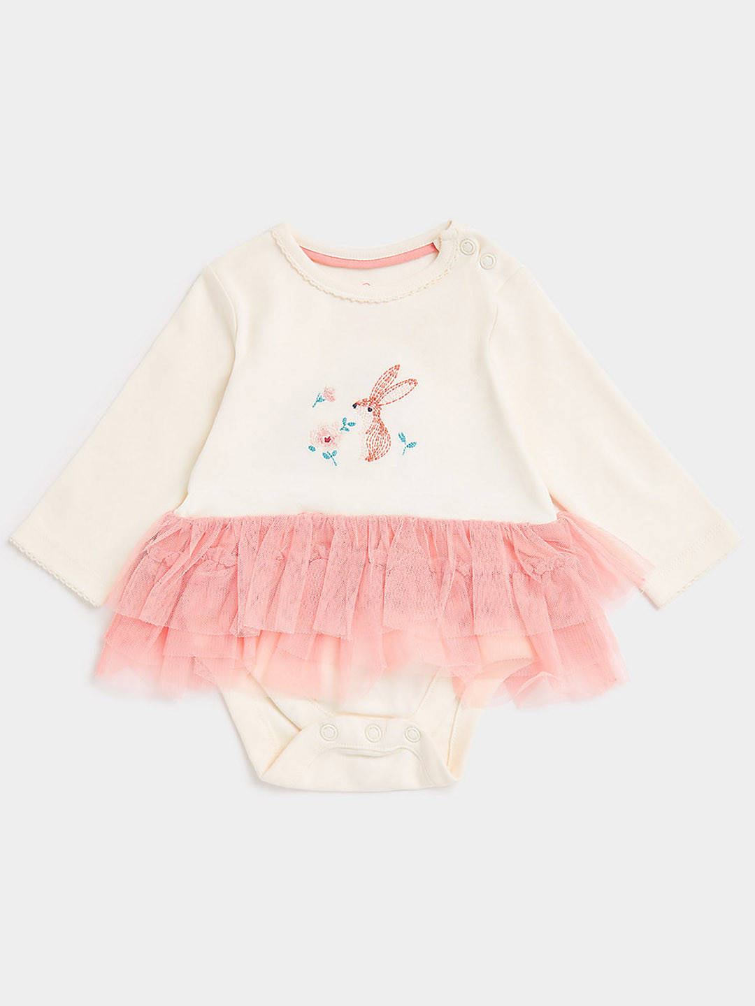 mothercare Infant Girls Off White Embroidered Frock Style Pure Cotton Bodysuit