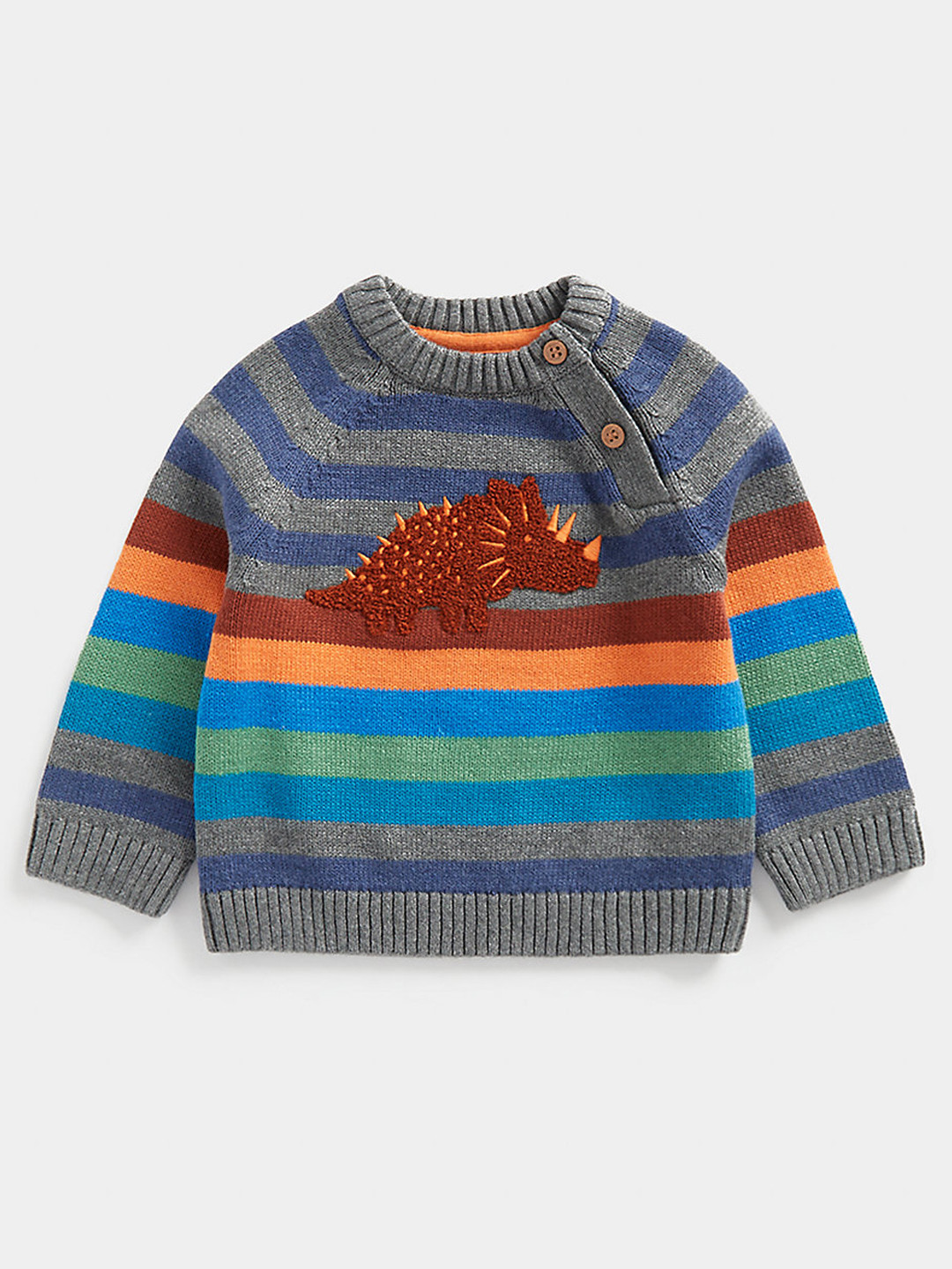 mothercare Boys Multicoloured Striped Pure Cotton Pullover with Dino Design Applique