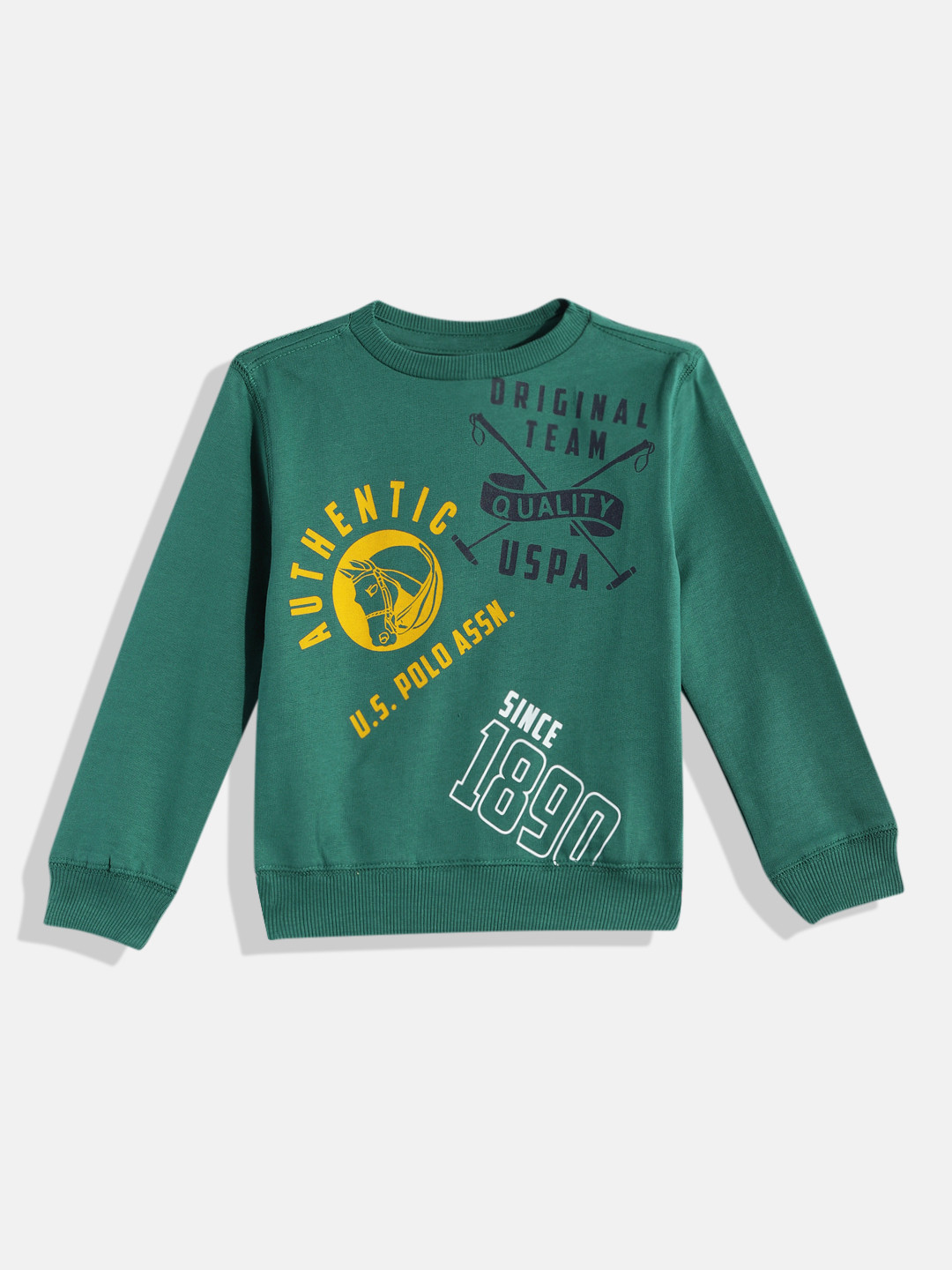 U S Polo Assn Kids Boys Green Printed Pure Cotton Sweatshirt