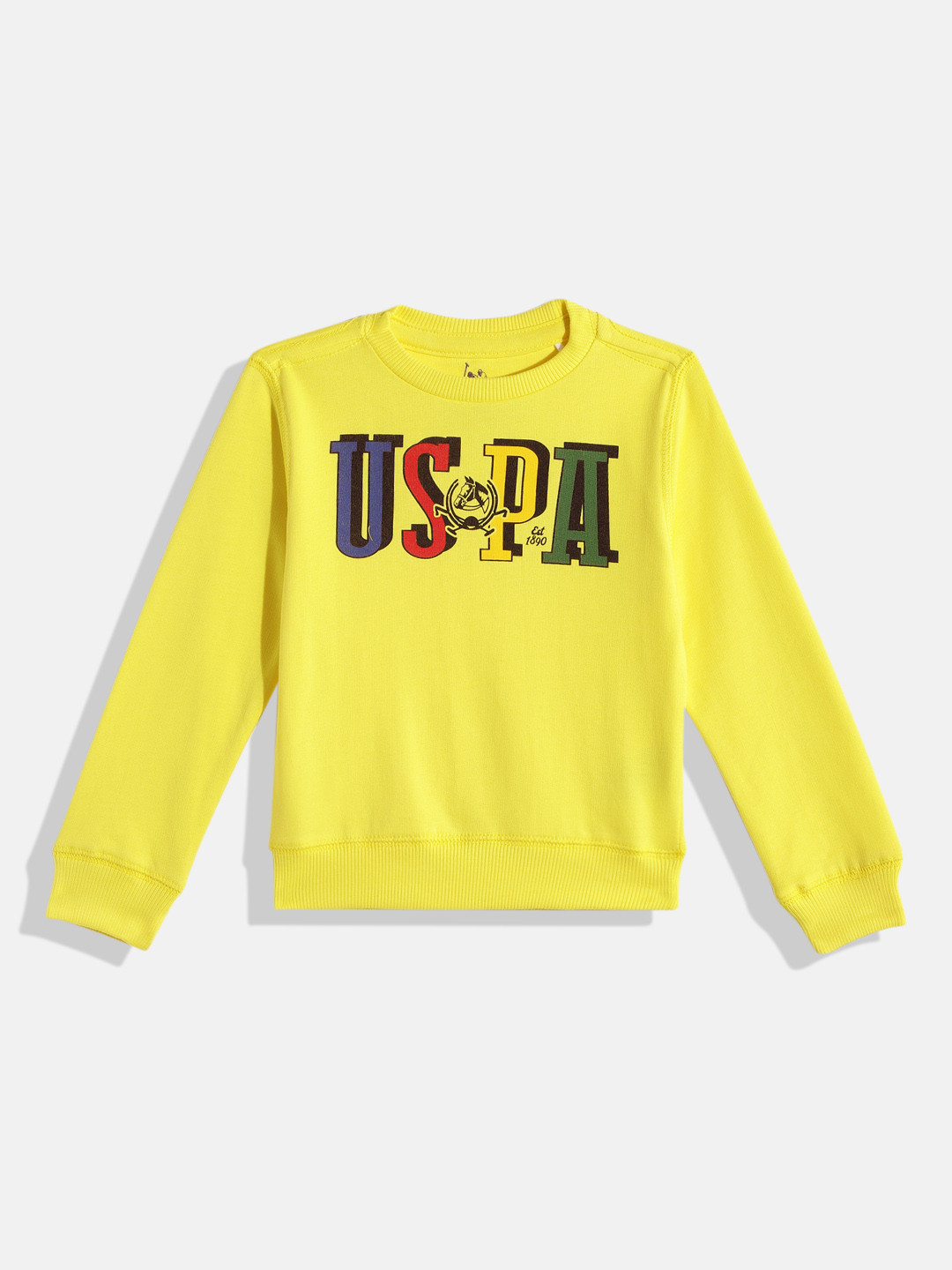 U.S. Polo Assn. Kids Boys Yellow Brand Logo Print Pure Cotton Sweatshirt