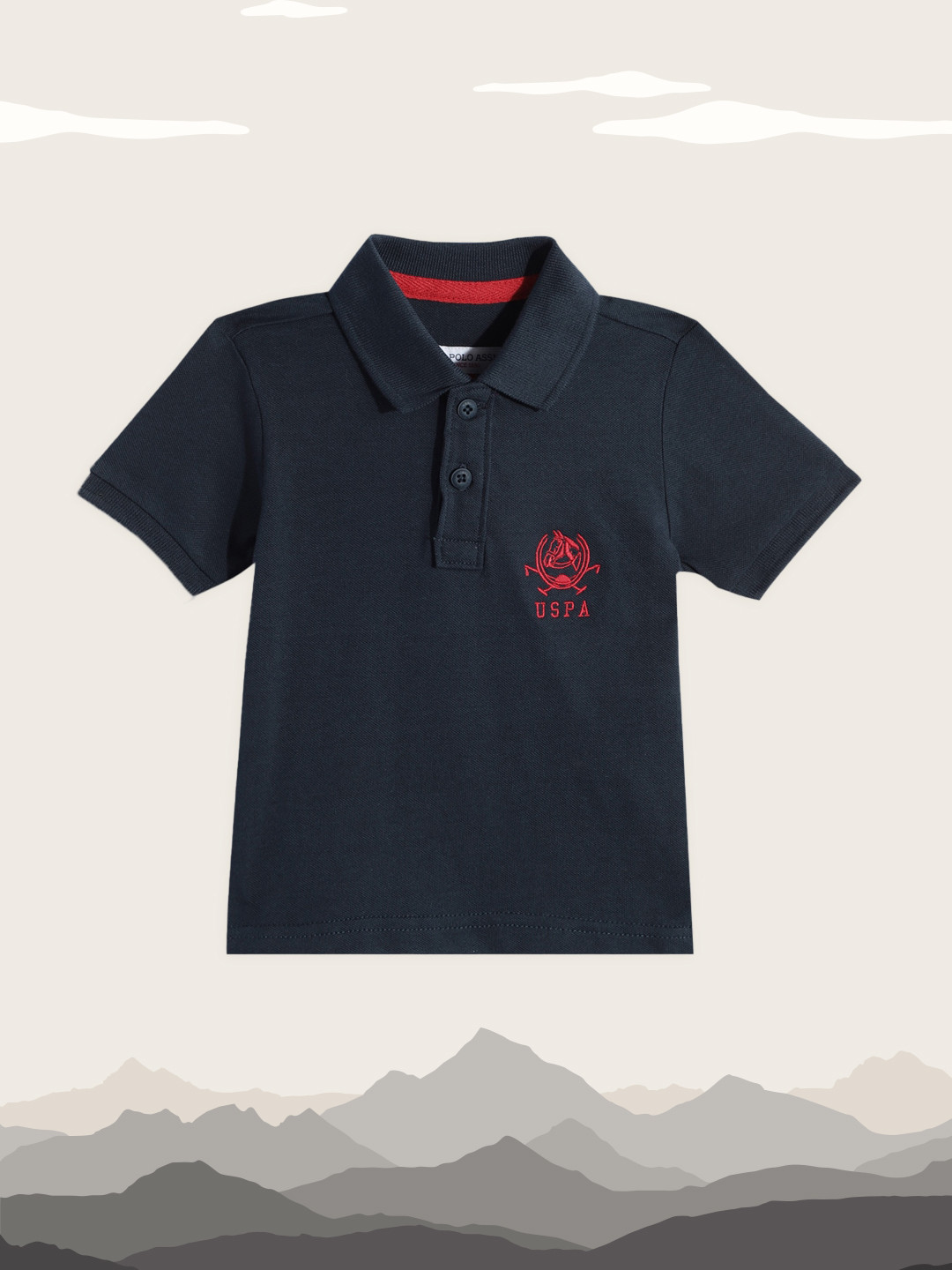 U.S. Polo Assn. Kids Boys Navy Blue Polo Collar Pure Cotton T-shirt with Embroidery