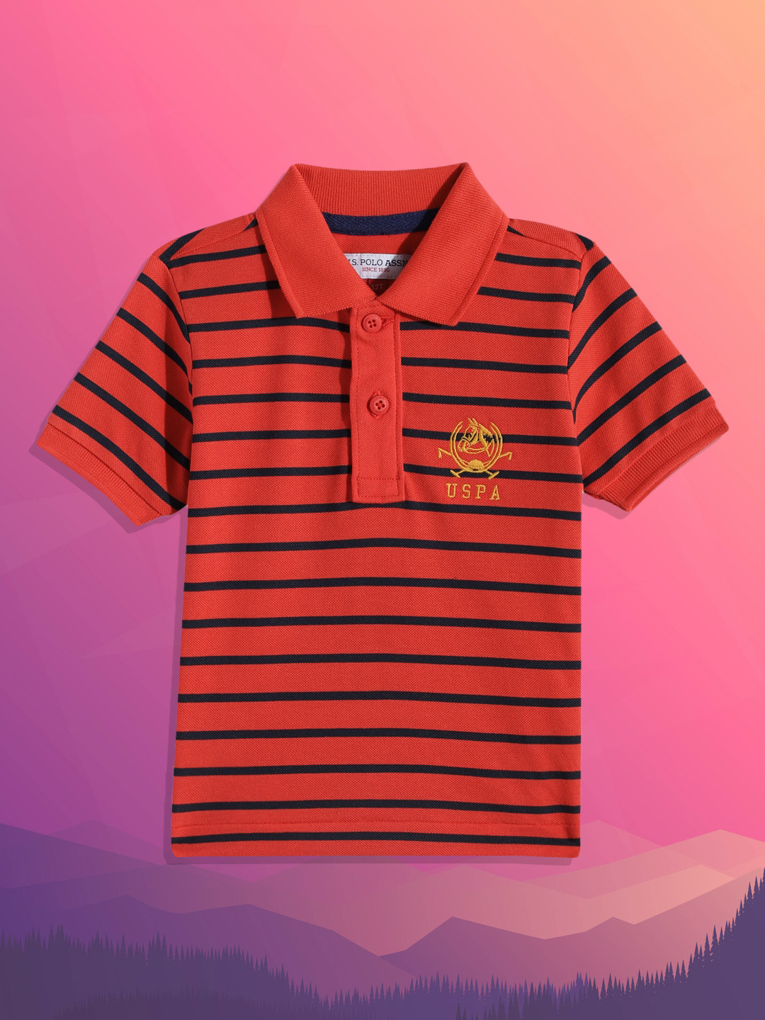 U S Polo Assn Kids Boys Red Striped Polo Collar Pure Cotton T-shirt
