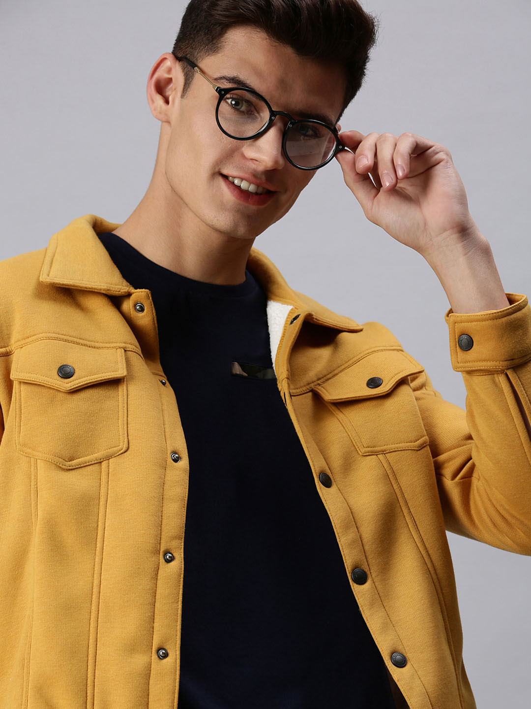 SHOWOFF Men Yellow Front Open Sweatshirt