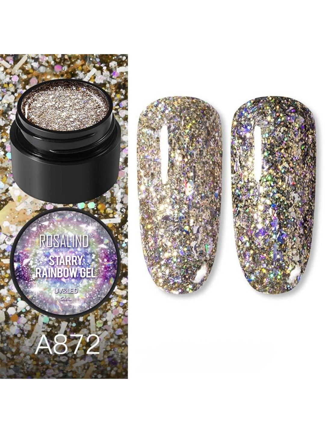 ROSALIND Starry Rainbow Soak-Off UV & LED Nail Gel 5ml - Shade A872