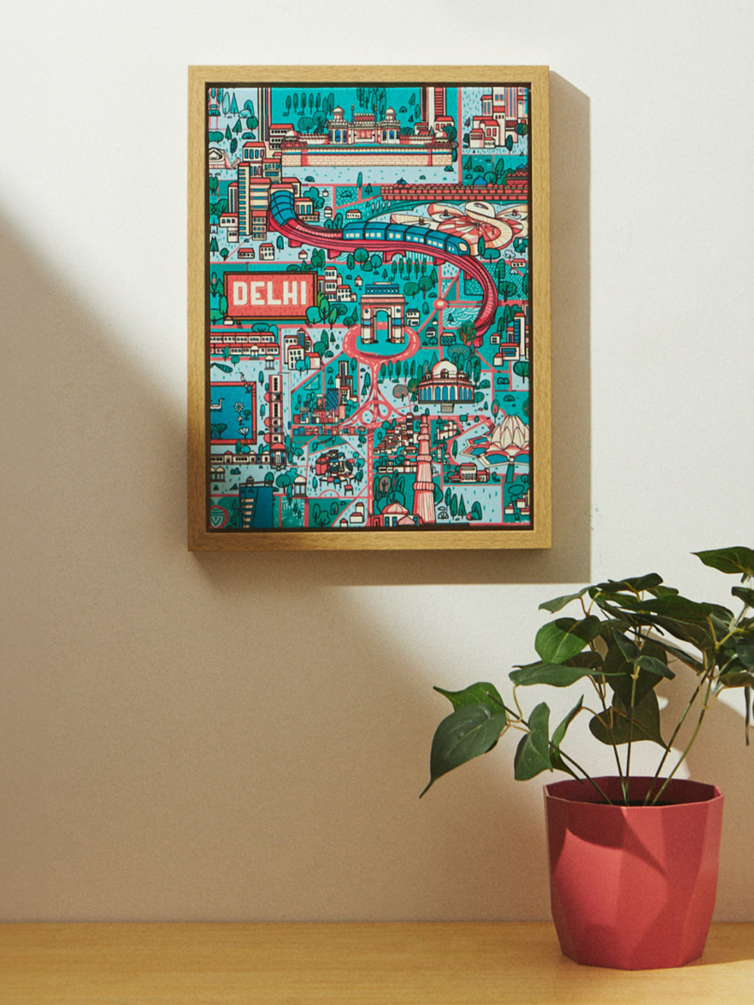 Chumbak Red & Green Delhi Dreams Canvas Wall Art