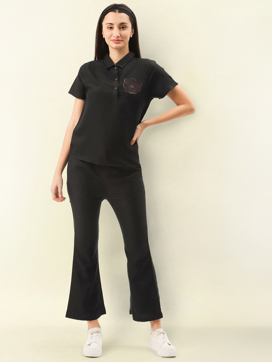 LILL Women cotton blend  Black Queen Top With Trouser Co-Ords Set