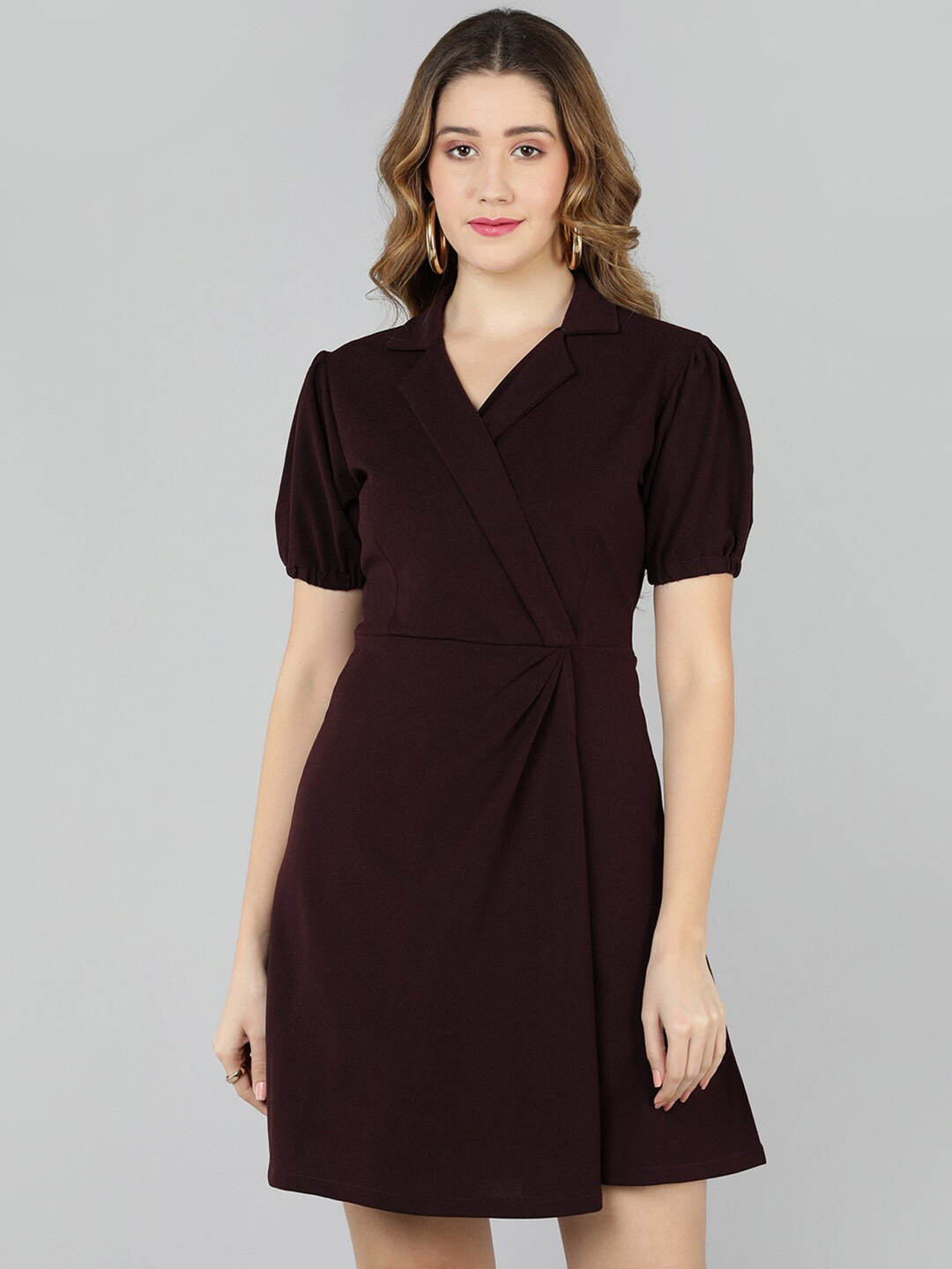 Golden Kite Burgundy Solid Wrap Dress