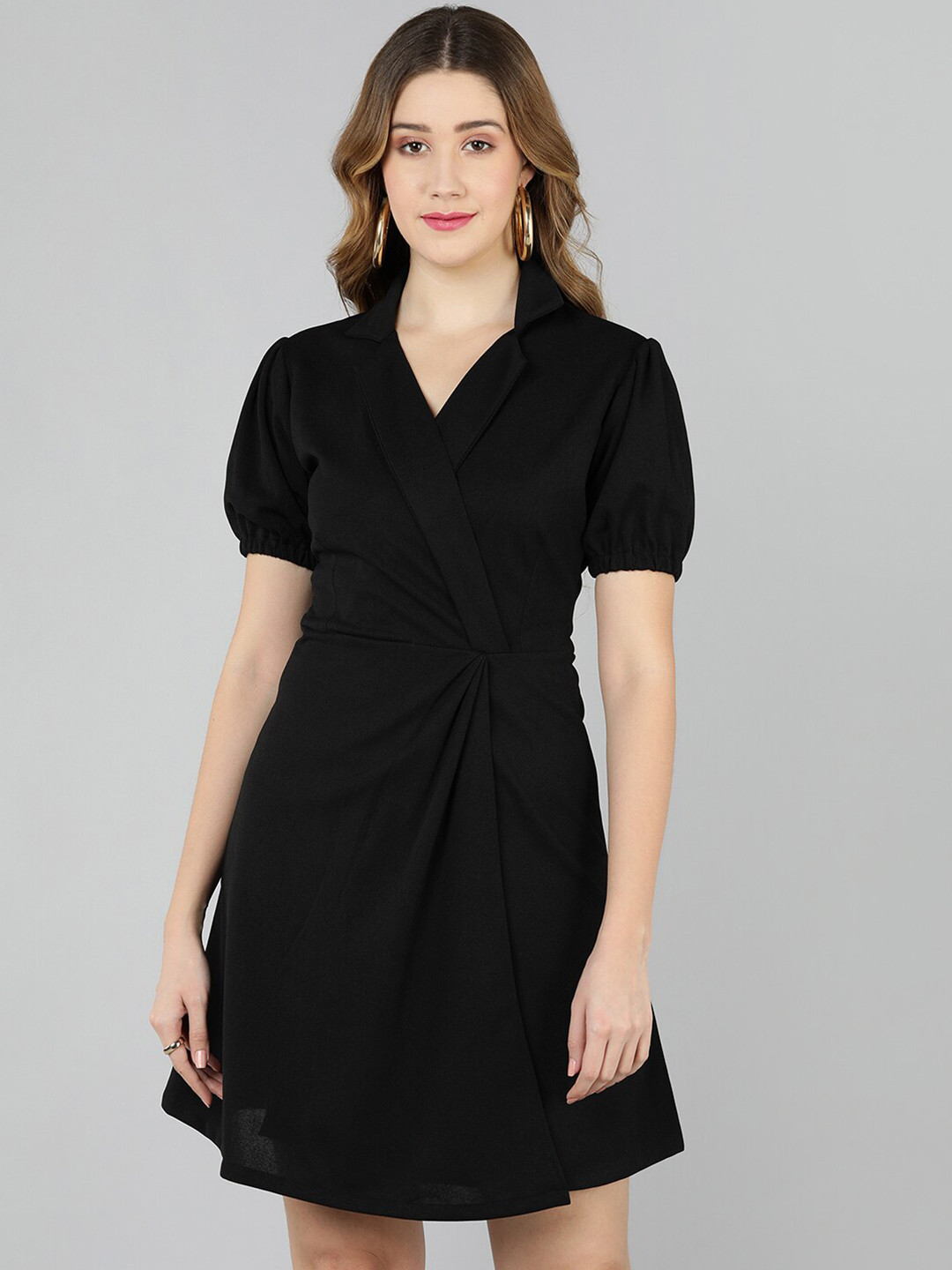 Golden Women Kite Solid Black Wrap design Dress