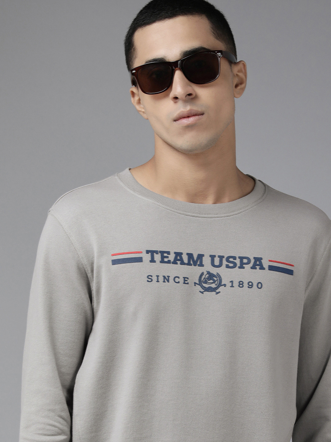 U S Polo Assn Men Grey Printed Sweatshirt