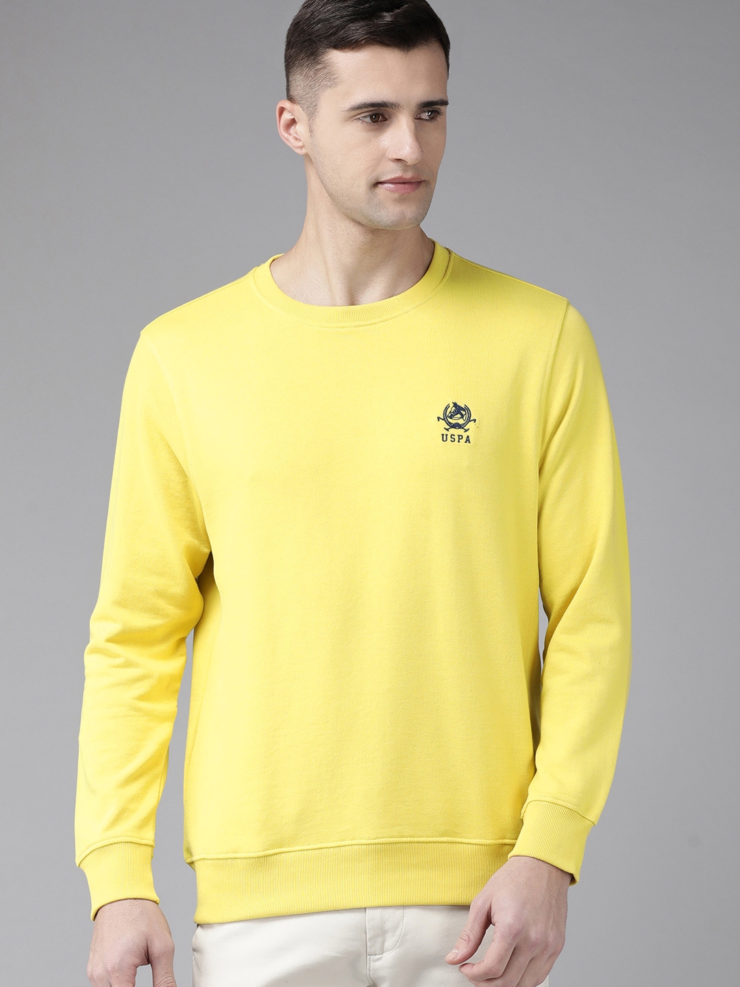 Buy U.S. Polo Assn. Men Yellow Solid Sweatshirt With Brand Logo