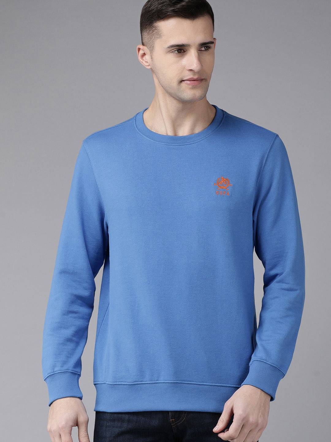Buy U.S. Polo Assn. Men Blue Solid Sweatshirt With Brand Logo