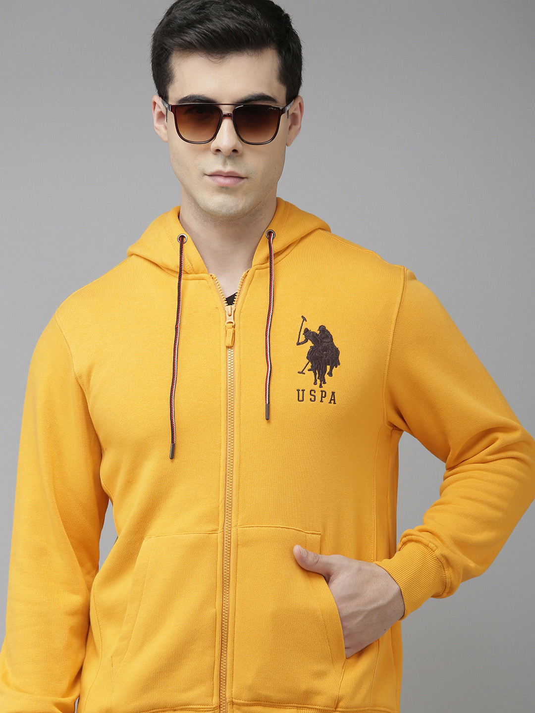 U S Polo Assn Men Yellow Long Sleeves Hooded Sweatshirt