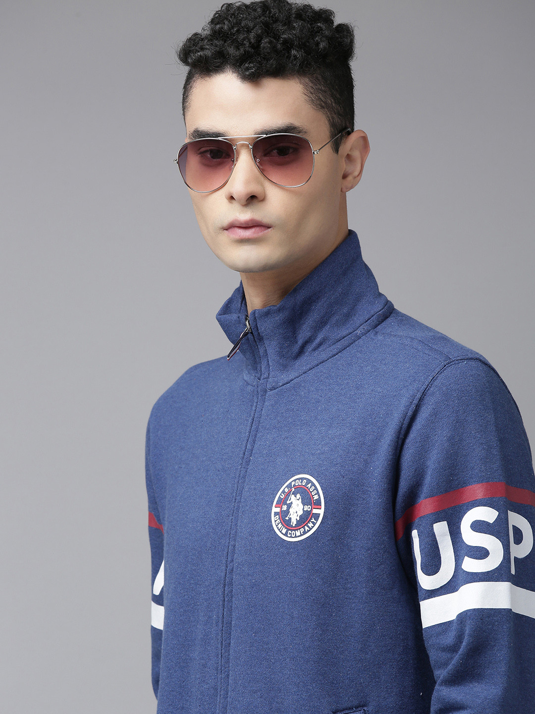 U S Polo Assn Denim Co Men Navy Blue Typography Turtle Neck Sweatshirt