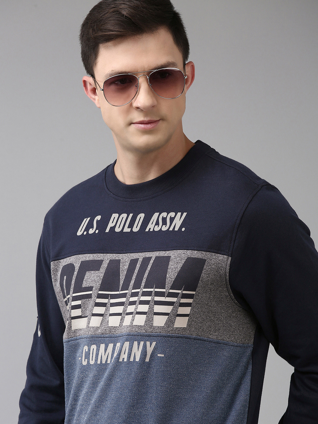 U S Polo Assn Denim Co Men Grey Pure Cotton Printed Long Sleeves Sweatshirt
