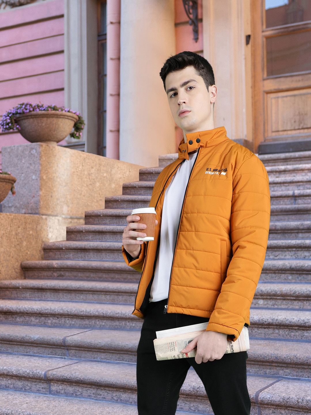 U.S. Polo Assn. Men Camel Brown Solid Puffer Jacket