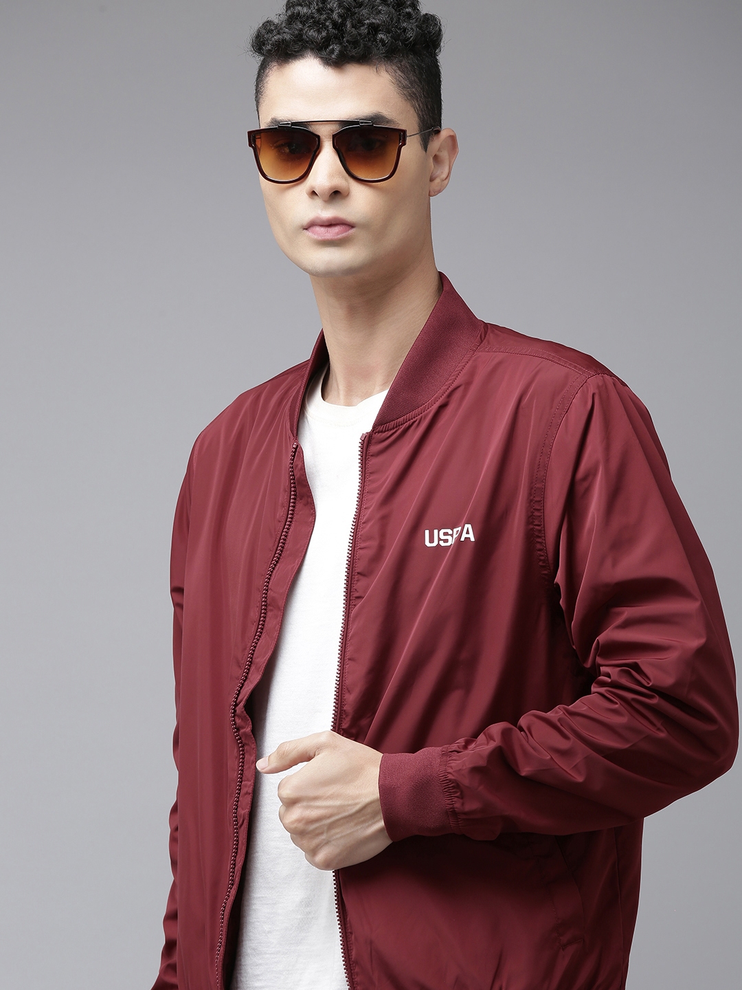 Maroon bomber clearance jacket mens