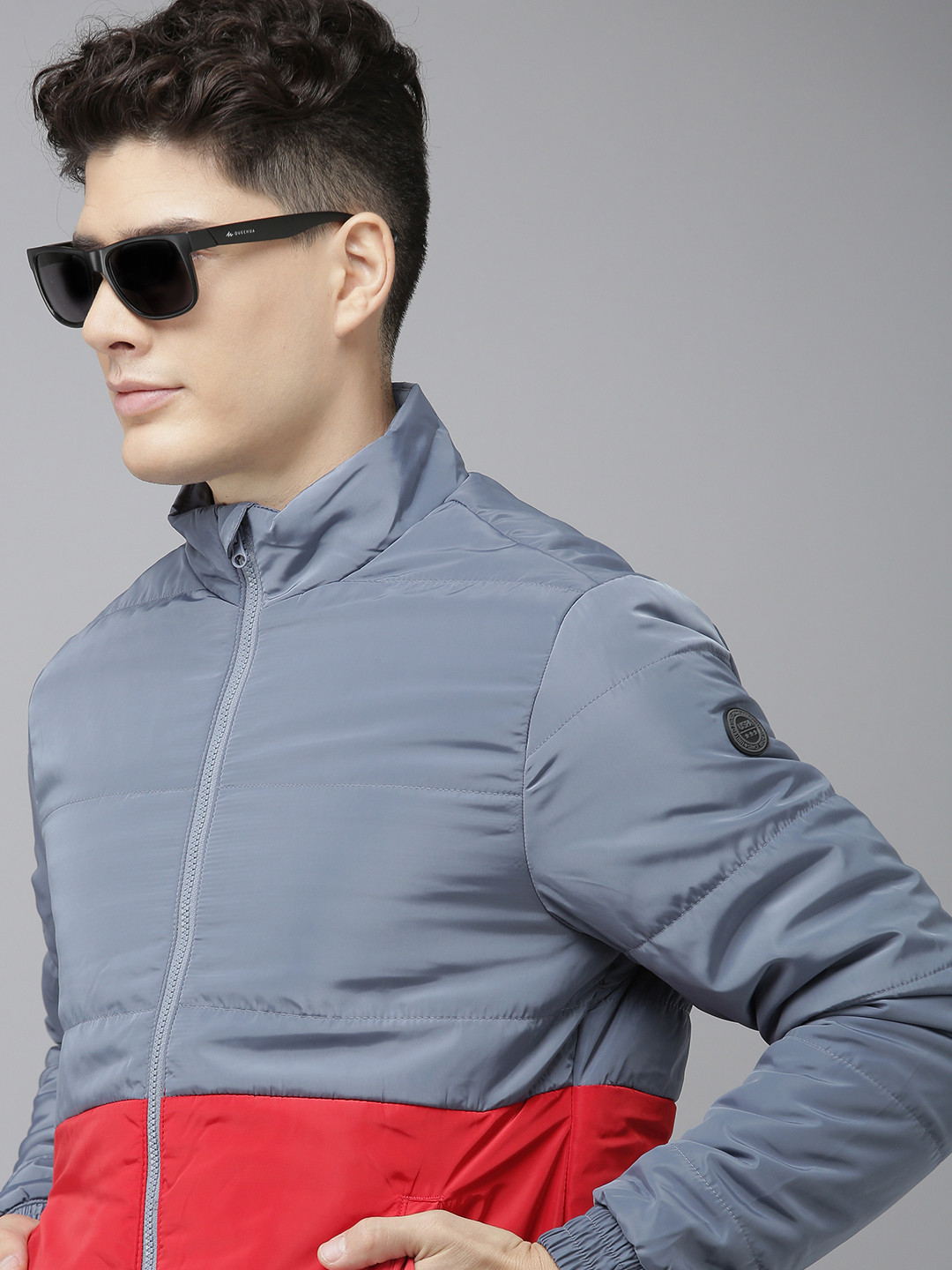 U.S. Polo Assn. Men Grey Red Colourblocked Puffer Jacket