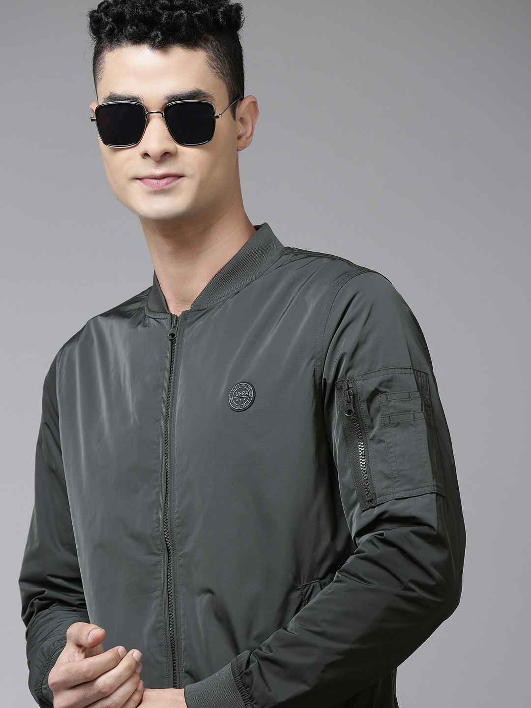 U.S. Polo Assn. Men Charcoal Bomber Jacket